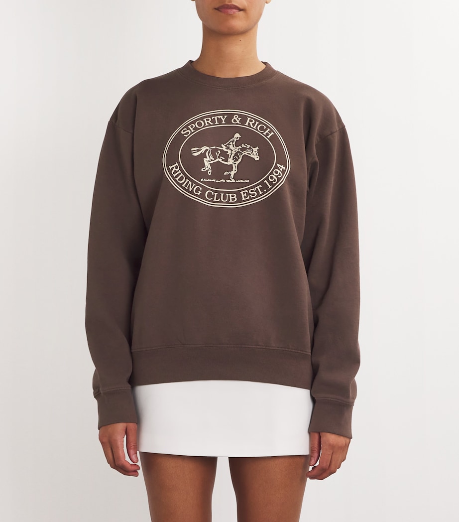 Sporty & Rich Womens Cotton Riding Club Sweatshirt Chocolate Cream Image 3