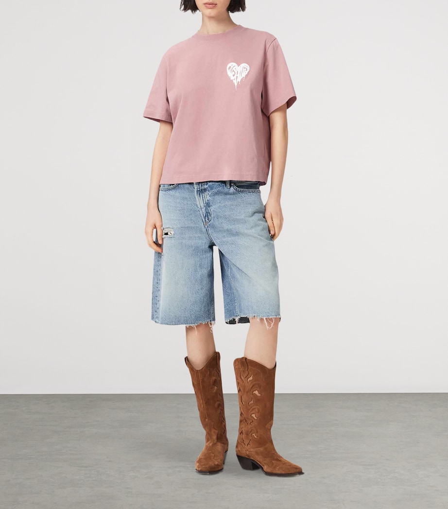 AllSaints Womens Organic Cotton Lisa Trip T-Shirt Woodrose Pink Image 2