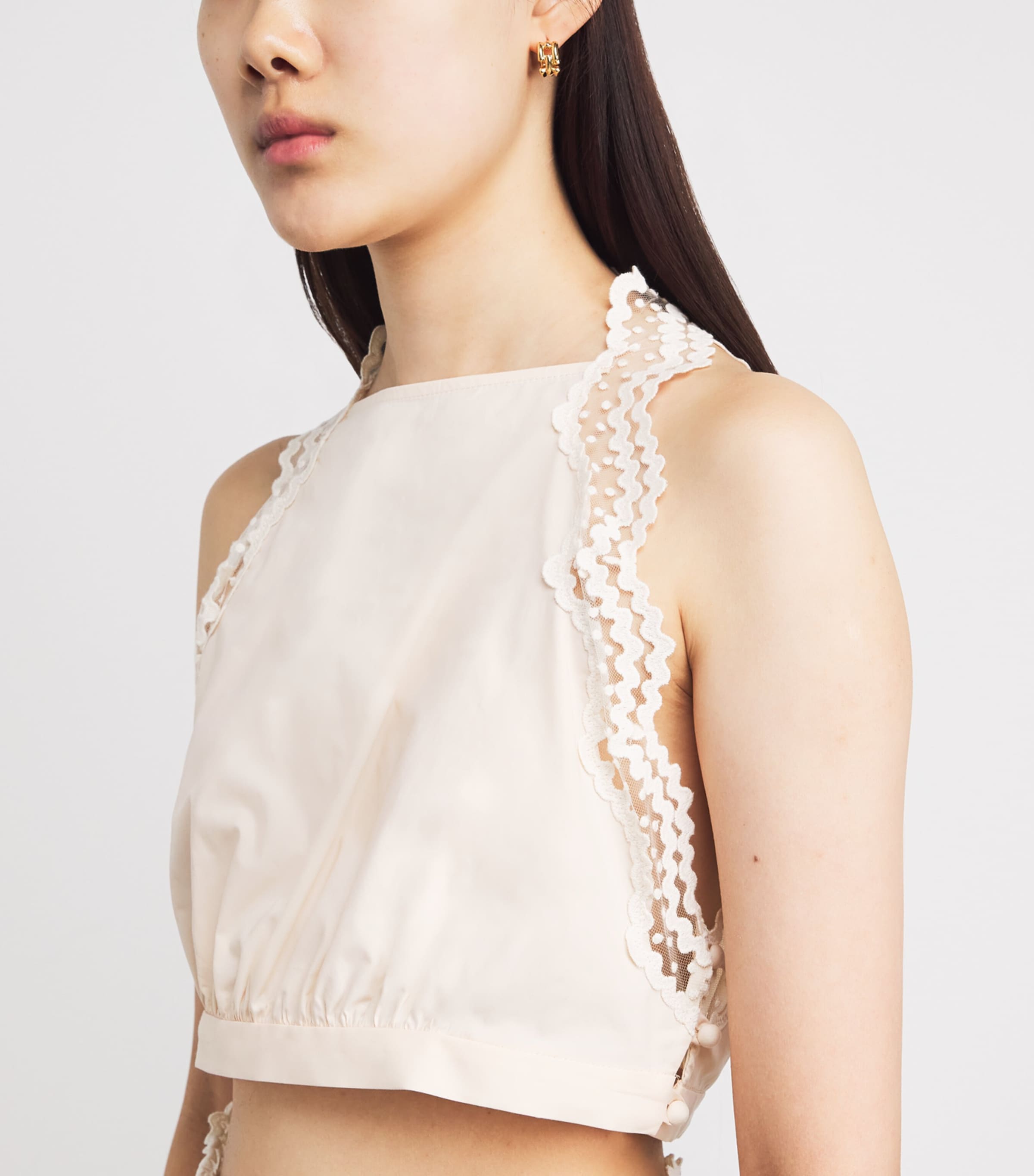 Sandro Paris Womens Cotton Lace-Trim Crop Top Light Pink Image 3