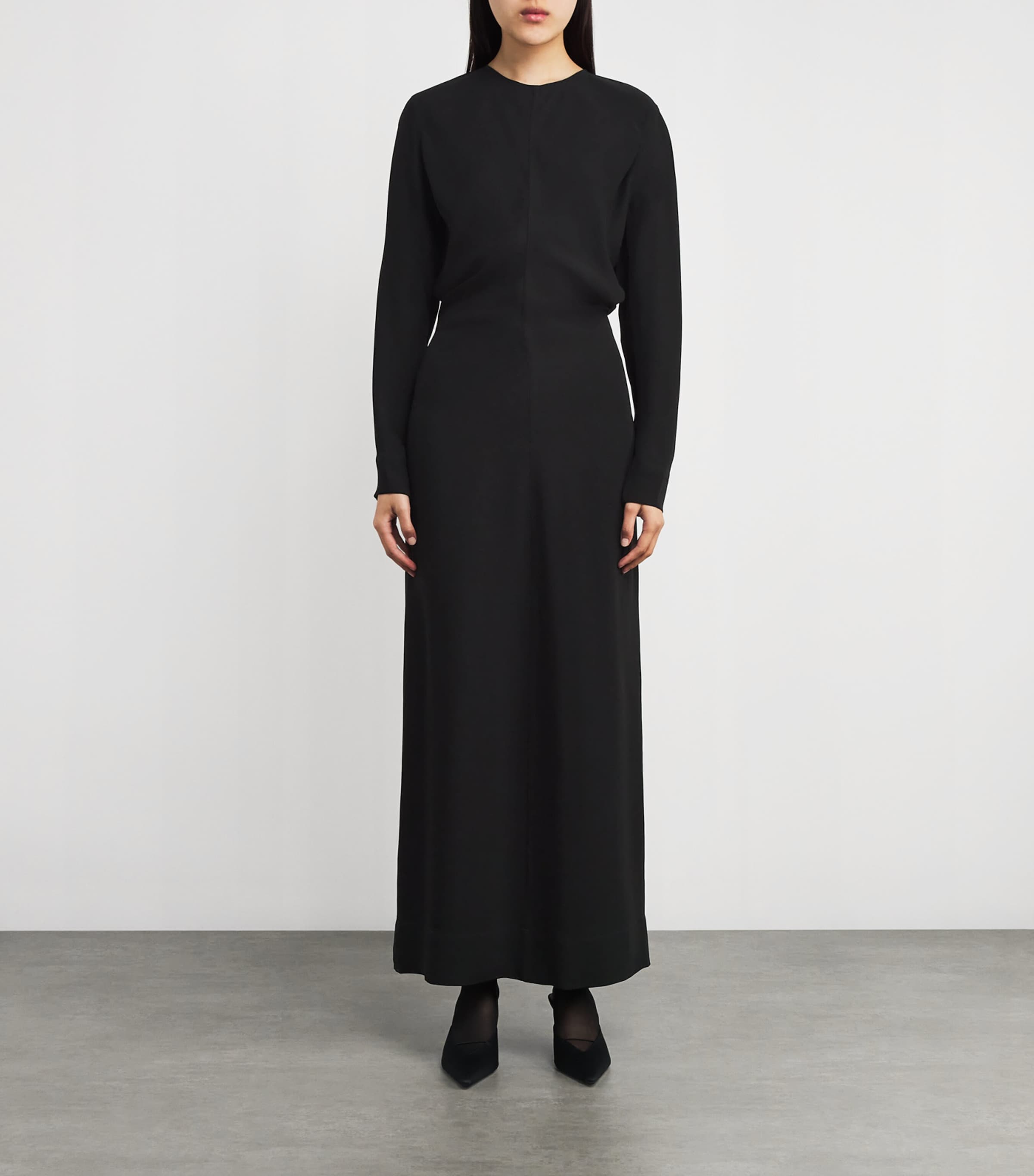 Slouch-Waist Maxi Dress 001 BLACK Image 3