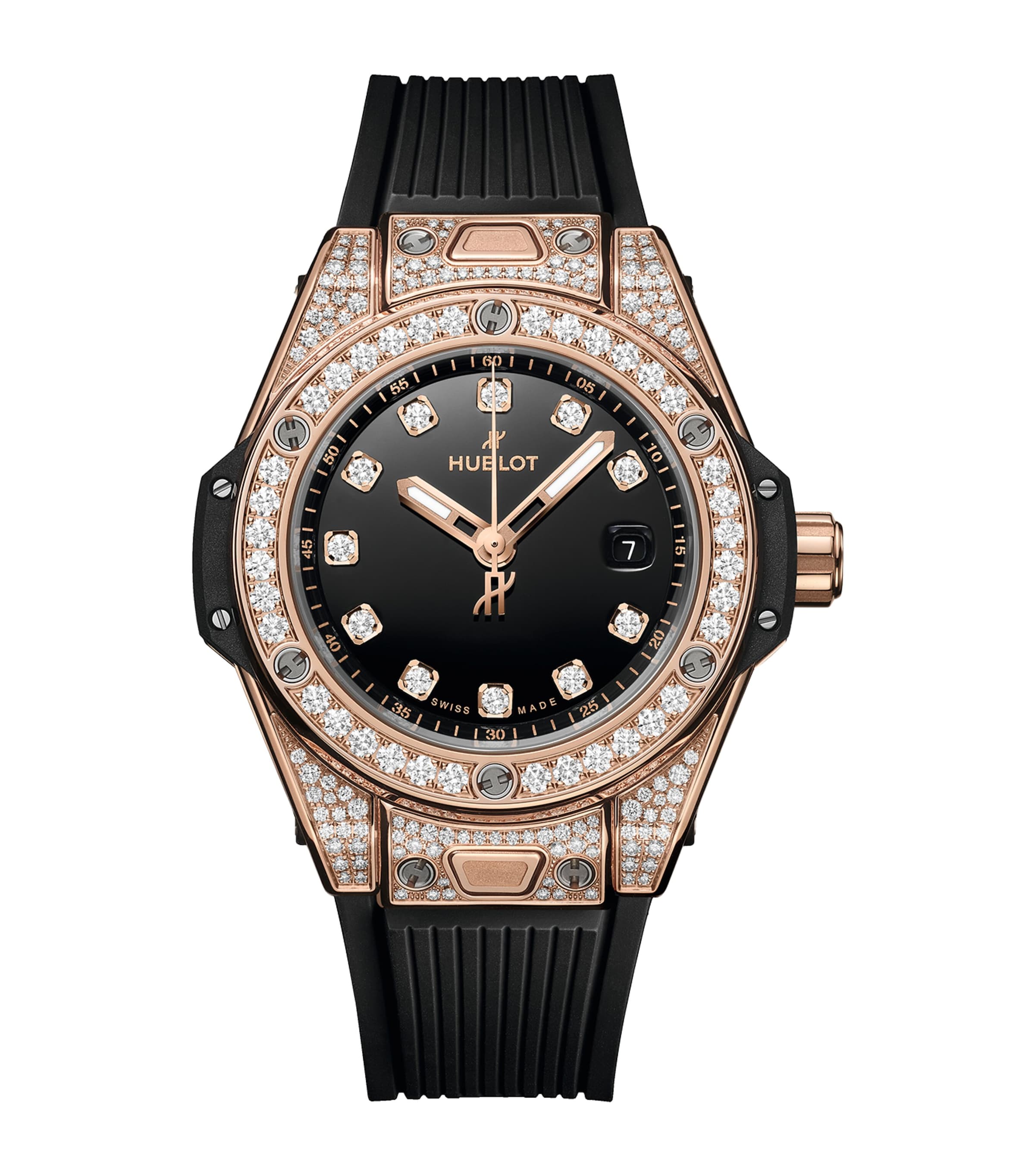 Shop Hublot King Gold And Pavé Diamond Big Bang One Click Watch In Black