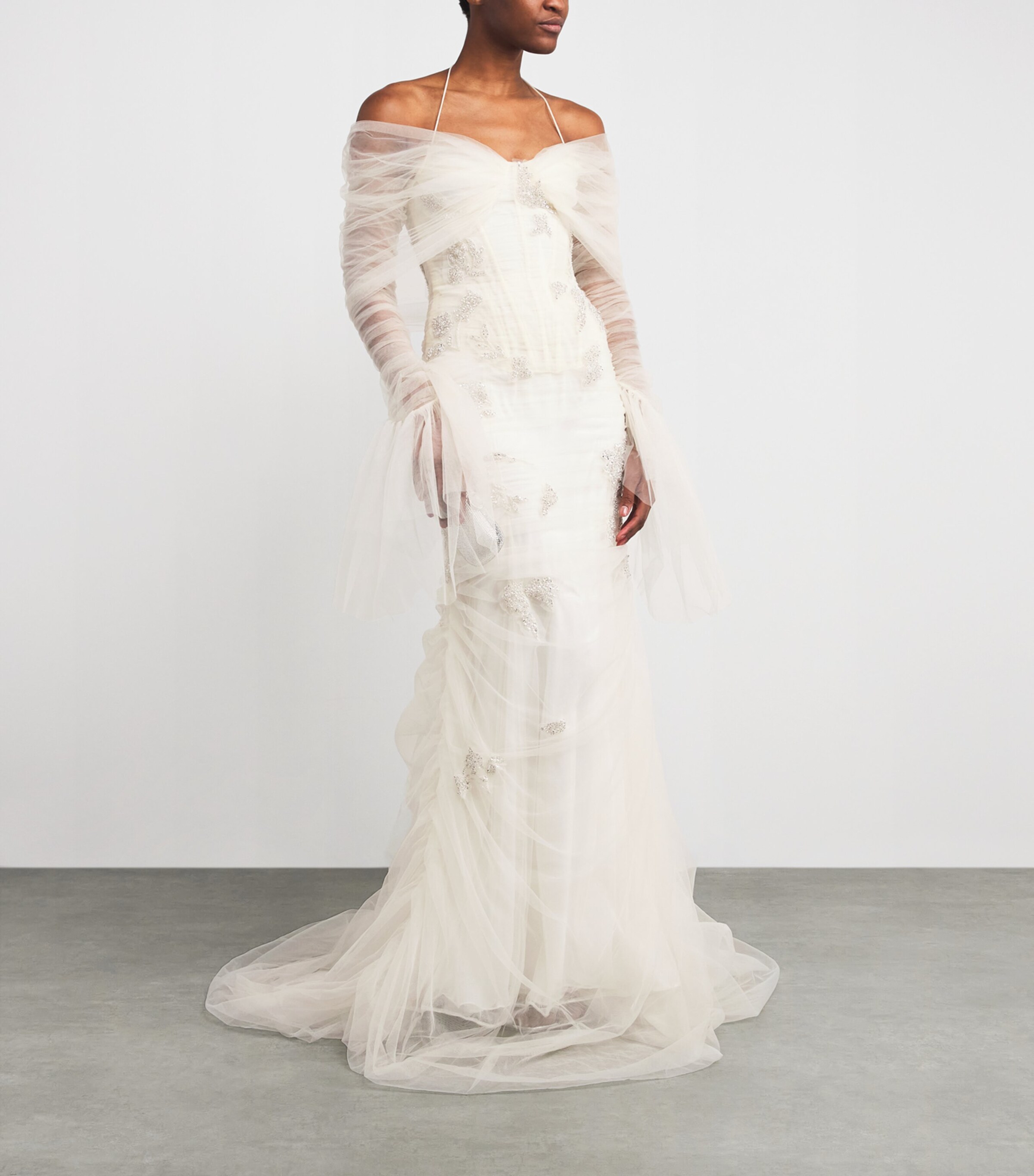 Sandra Mansour Womens Tulle Rose Poudré Gown Off White Image 2
