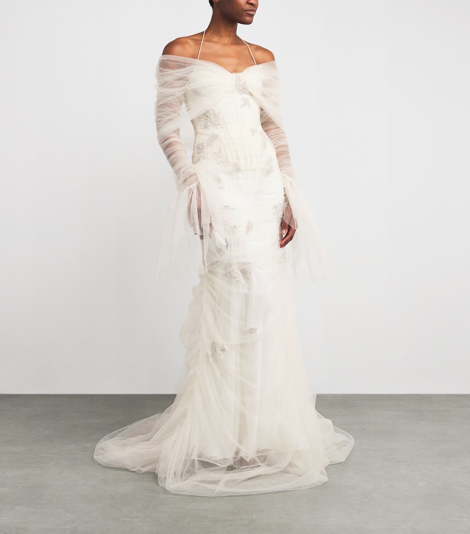 Sandra Mansour Womens Tulle Rose Poudré Gown Off White Image 2