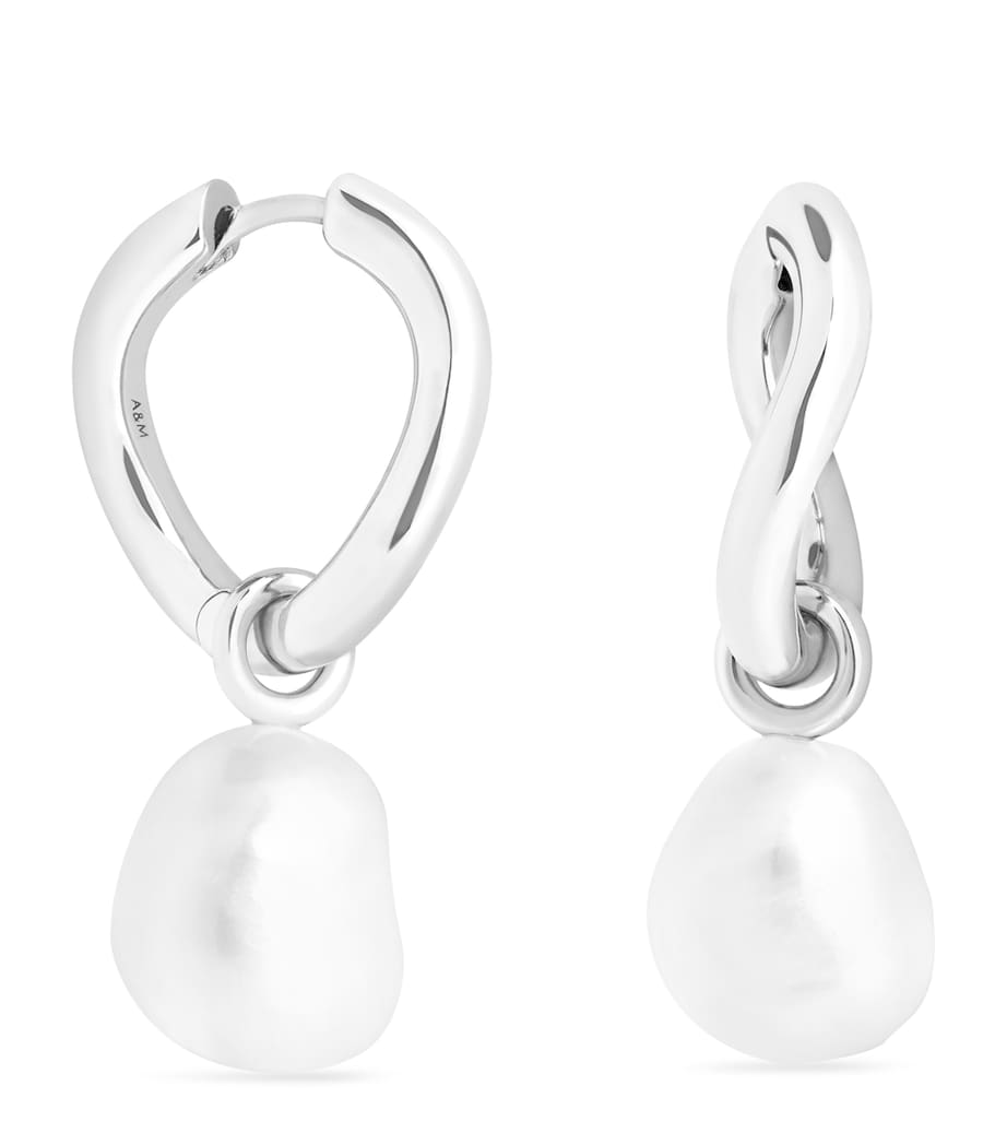 Sterling Silver and Pearl Hoop Earrings SILVER Image 1