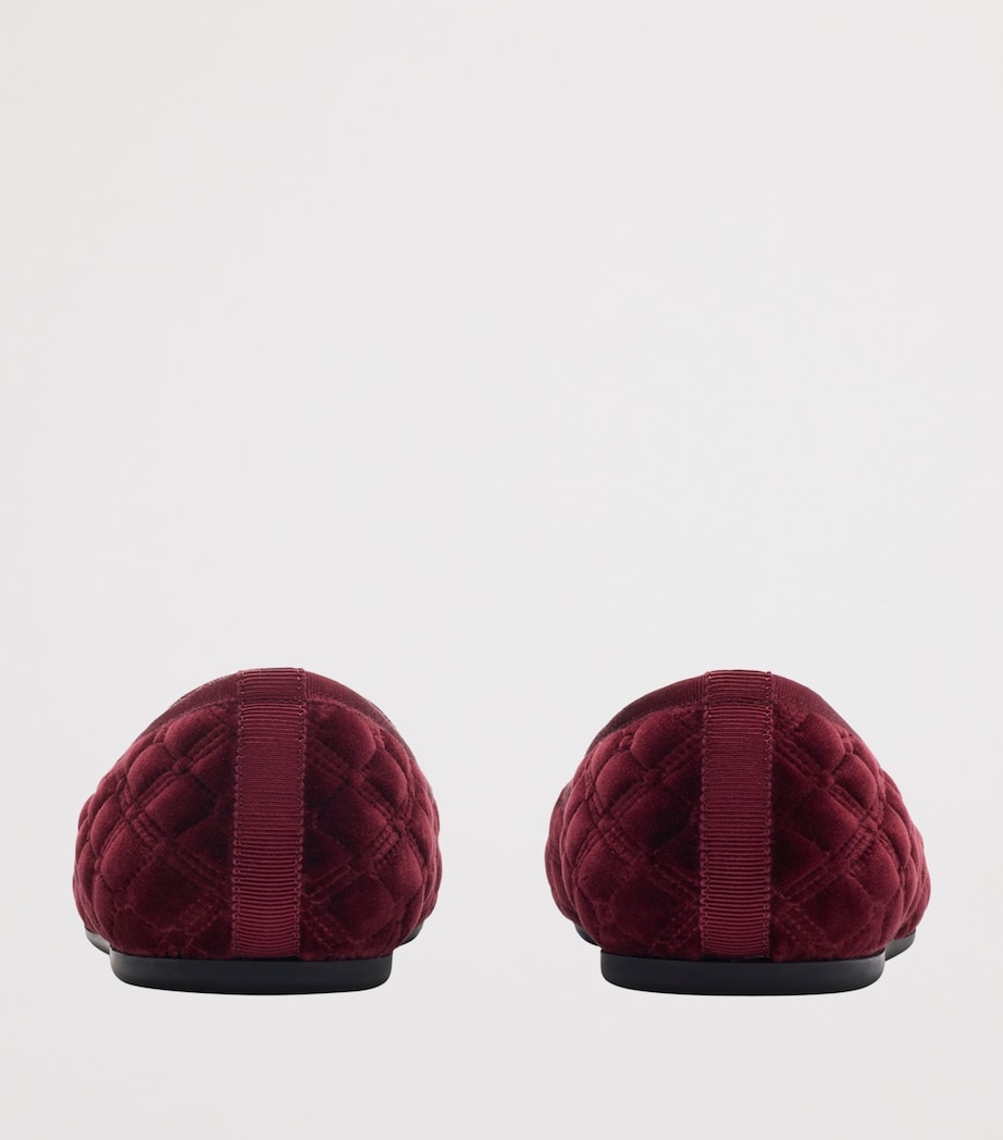 Velvet Quilted Slippers WINE RED Image 3