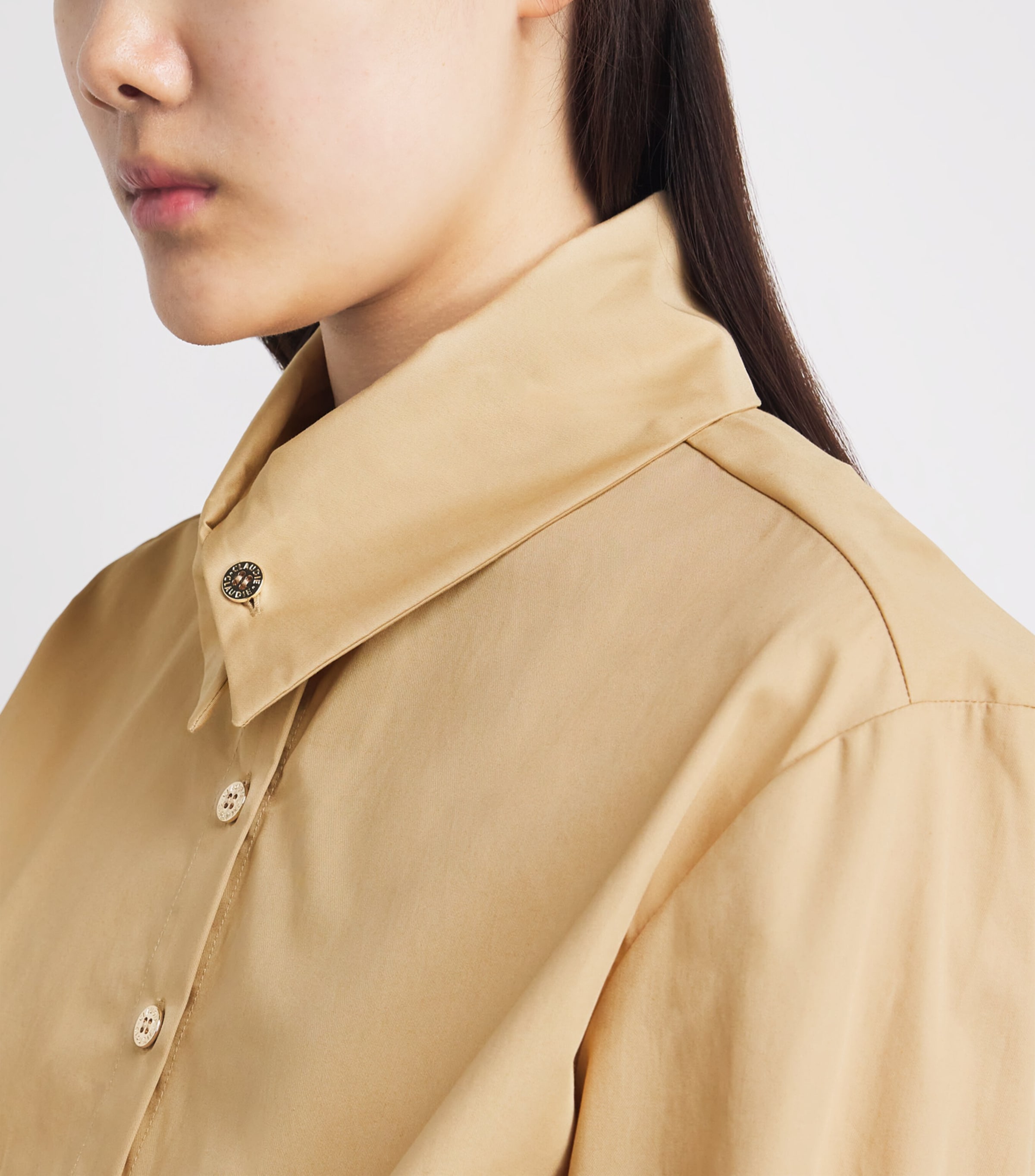 Claudie Pierlot Womens Cotton Cropped Shirt Beige Image 3