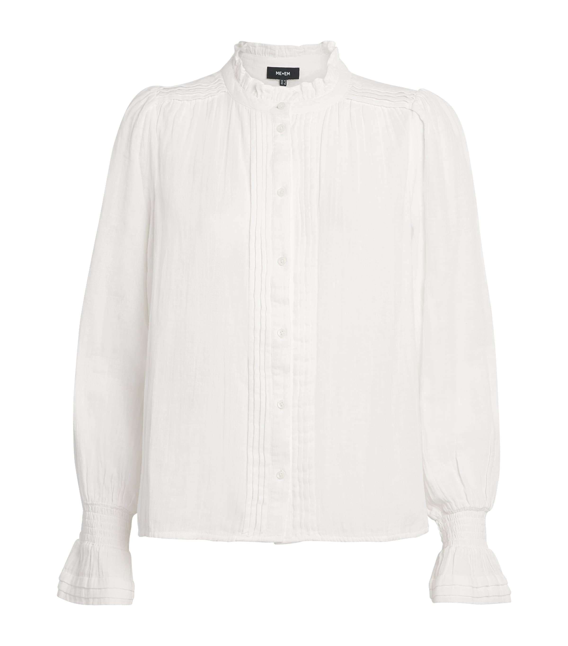 ME+EM Womens Cotton Pleated Blouse Soft White Image 1