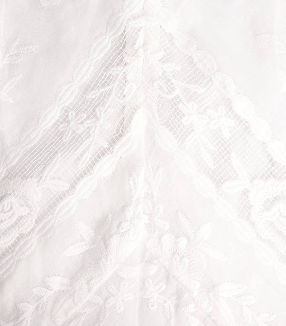 Self-Portrait Womens Ramie Embroidered Midi Dress White Image 6