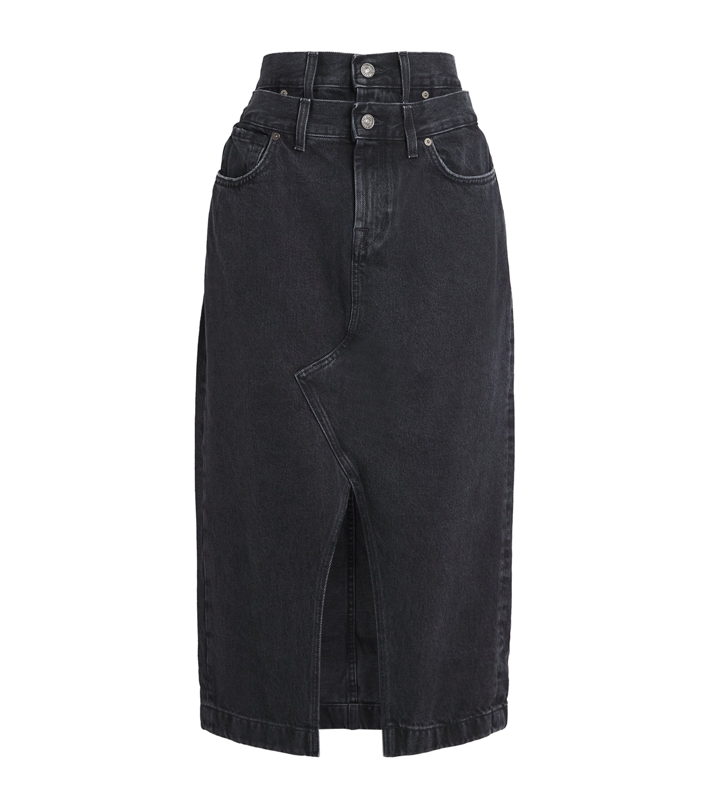 7 For All Mankind Denim Double-waisted Hussle Skirt In Black