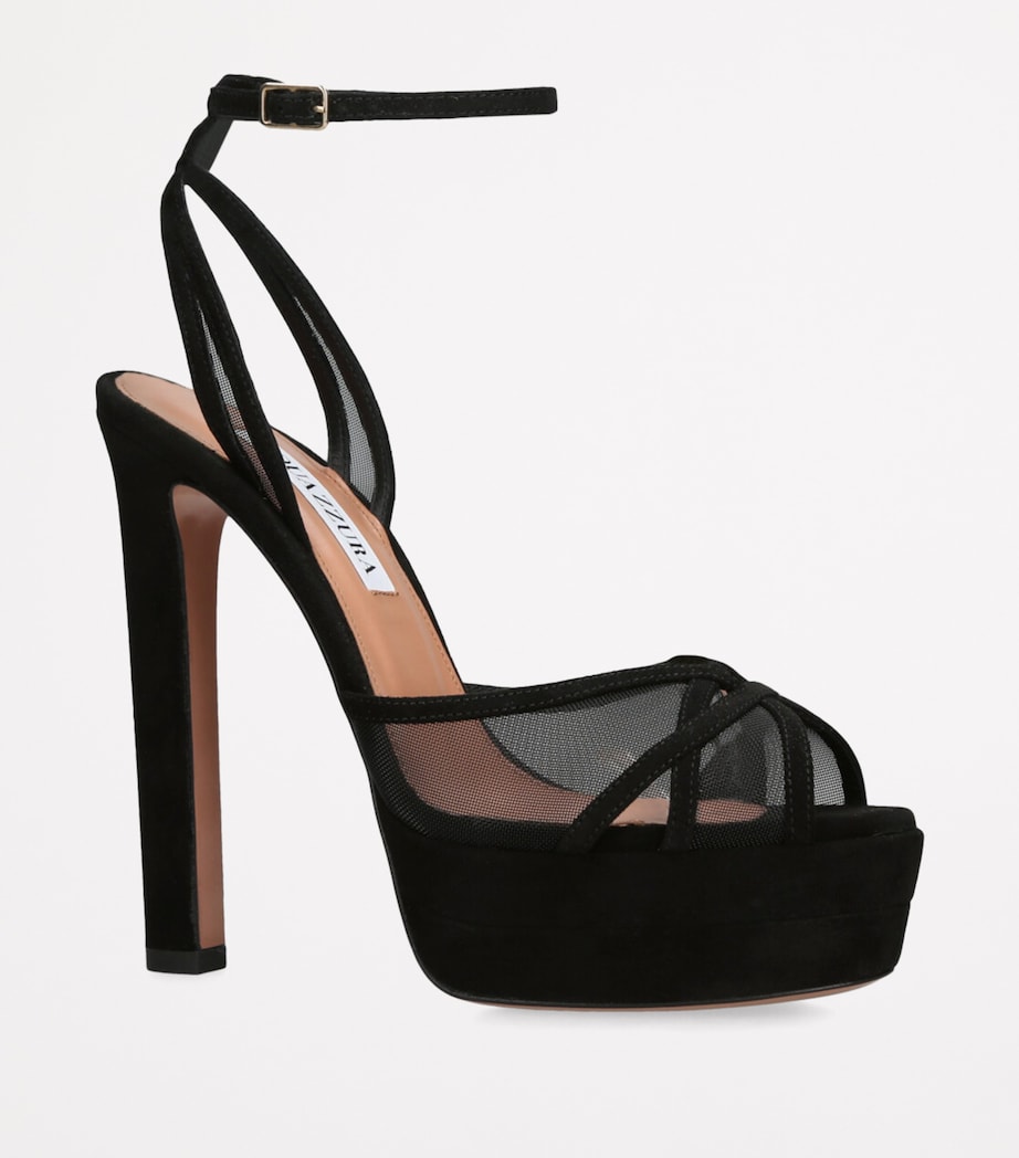 Aquazzura Suede Shear Plateau Platform Sandals 130 Black Image 3