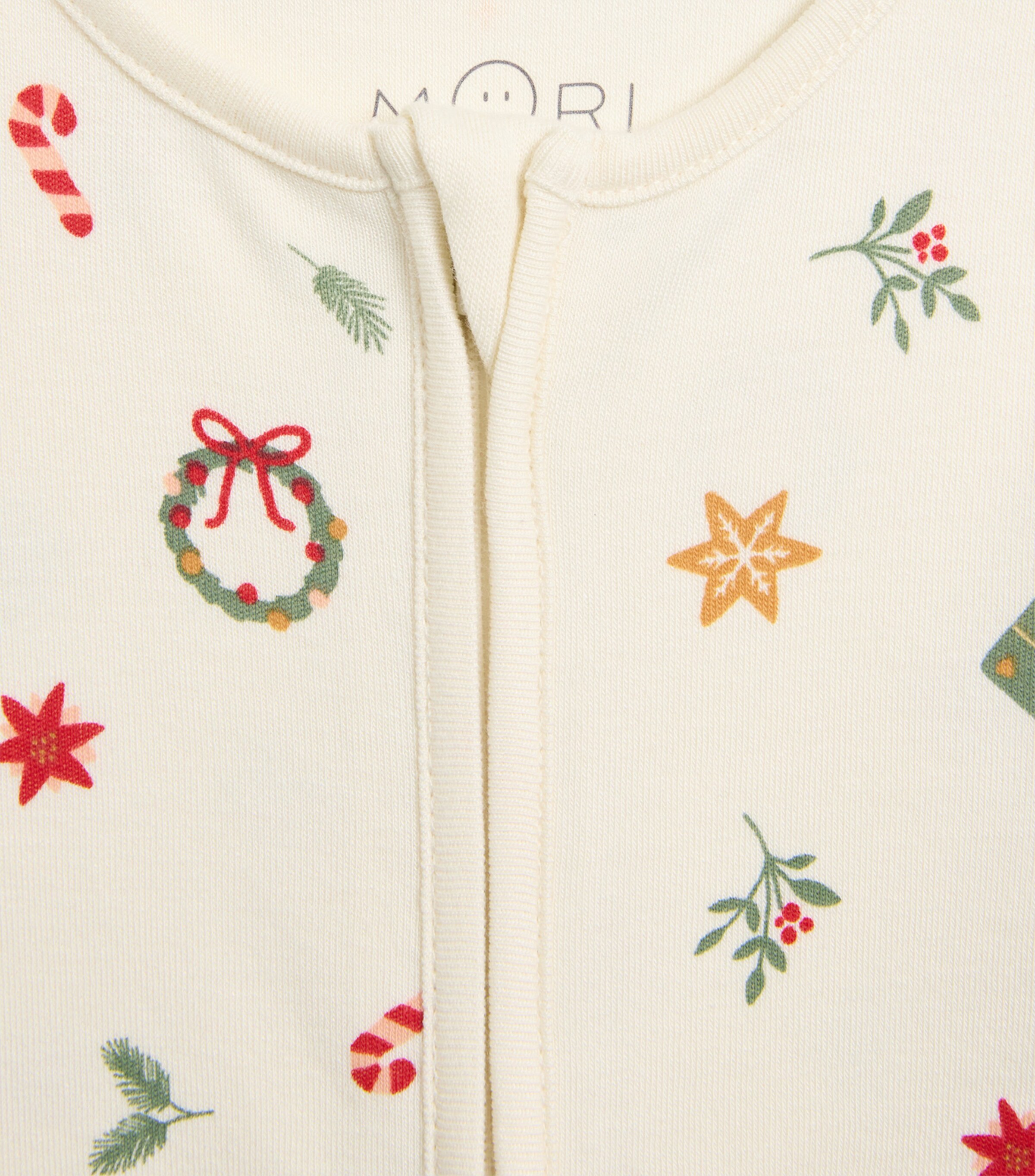MORI Christmas Print Sleepsuit (3-36 Months) White Christmas Image 3