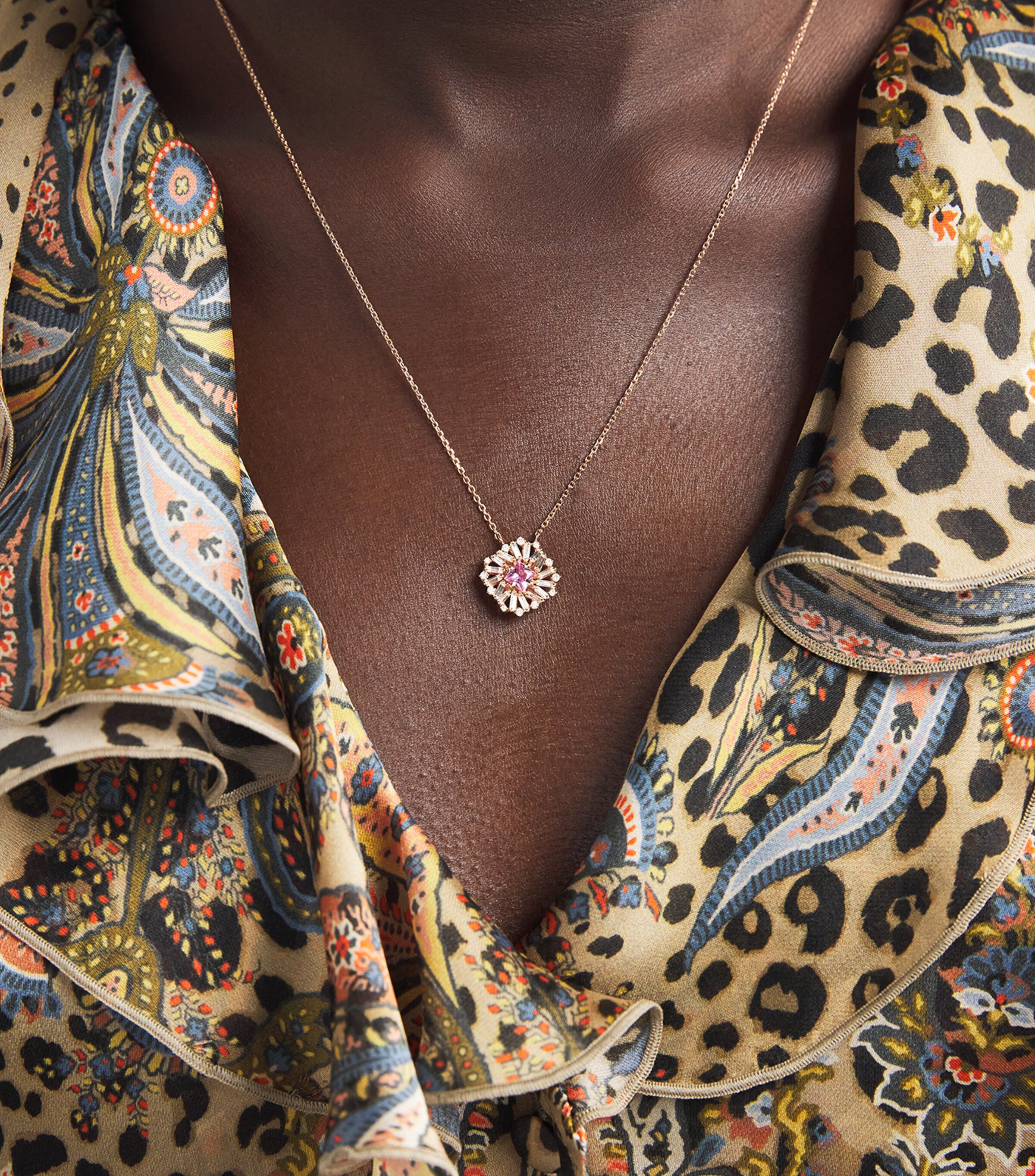 Suzanne Kalan Rose Gold, Diamond and Pink Sapphire Princess Flower Necklace Rg/p Image 2