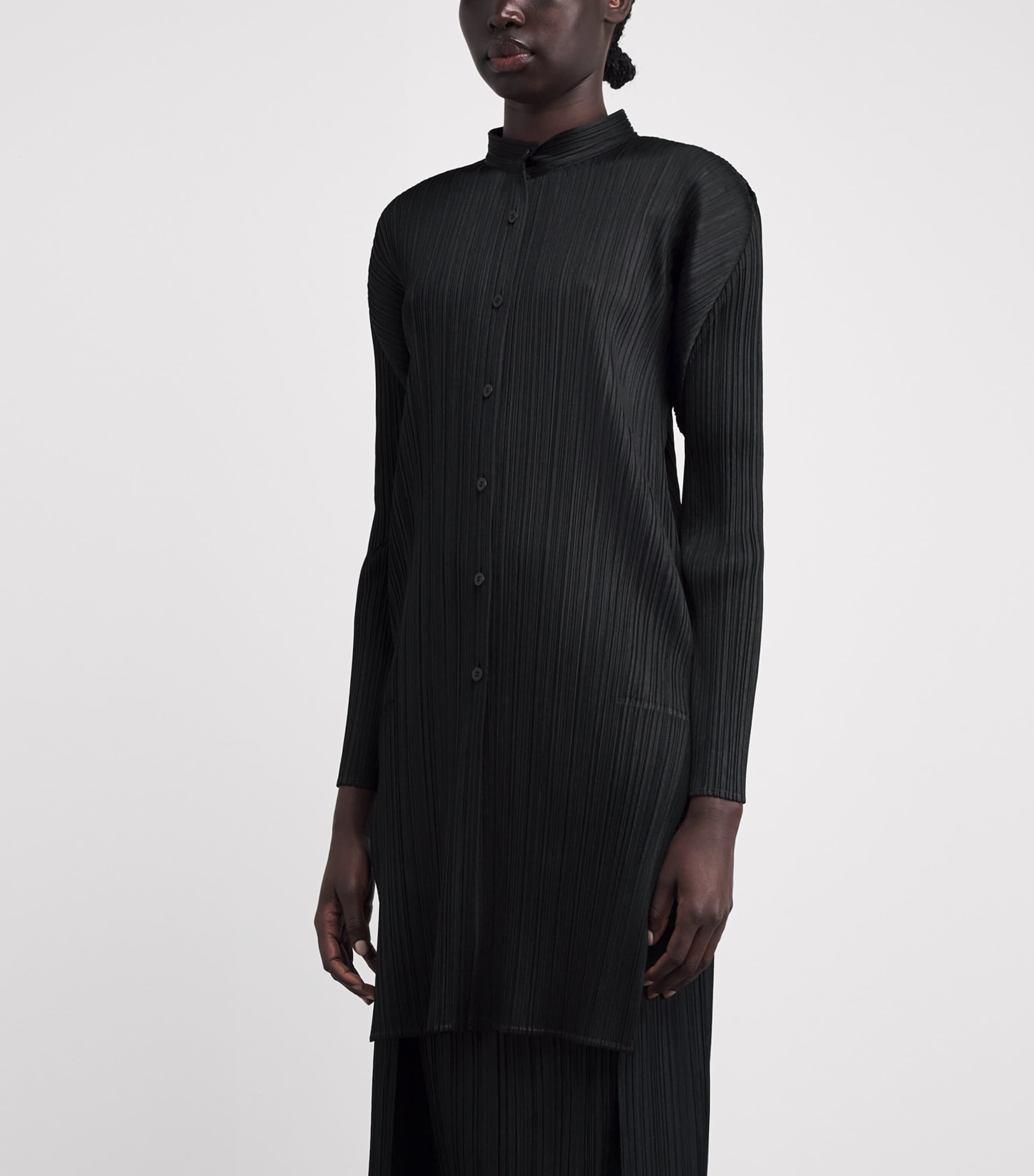 Pleats Please Issey Miyake Womens Pleated Stand Collar Shirt Black Image 4