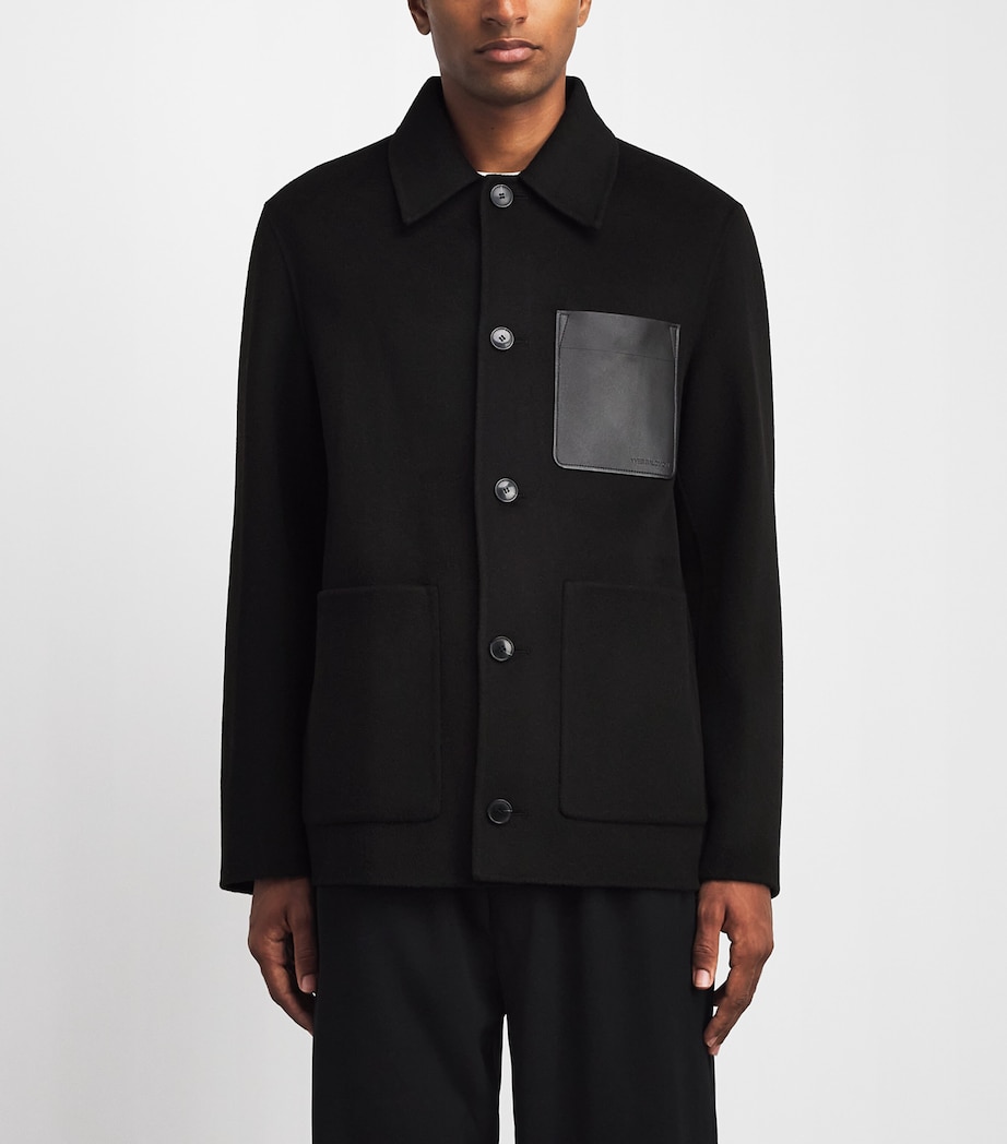 Yves Salomon Mens Wool-Cashmere Leather Patch Overshirt Noir Image 4