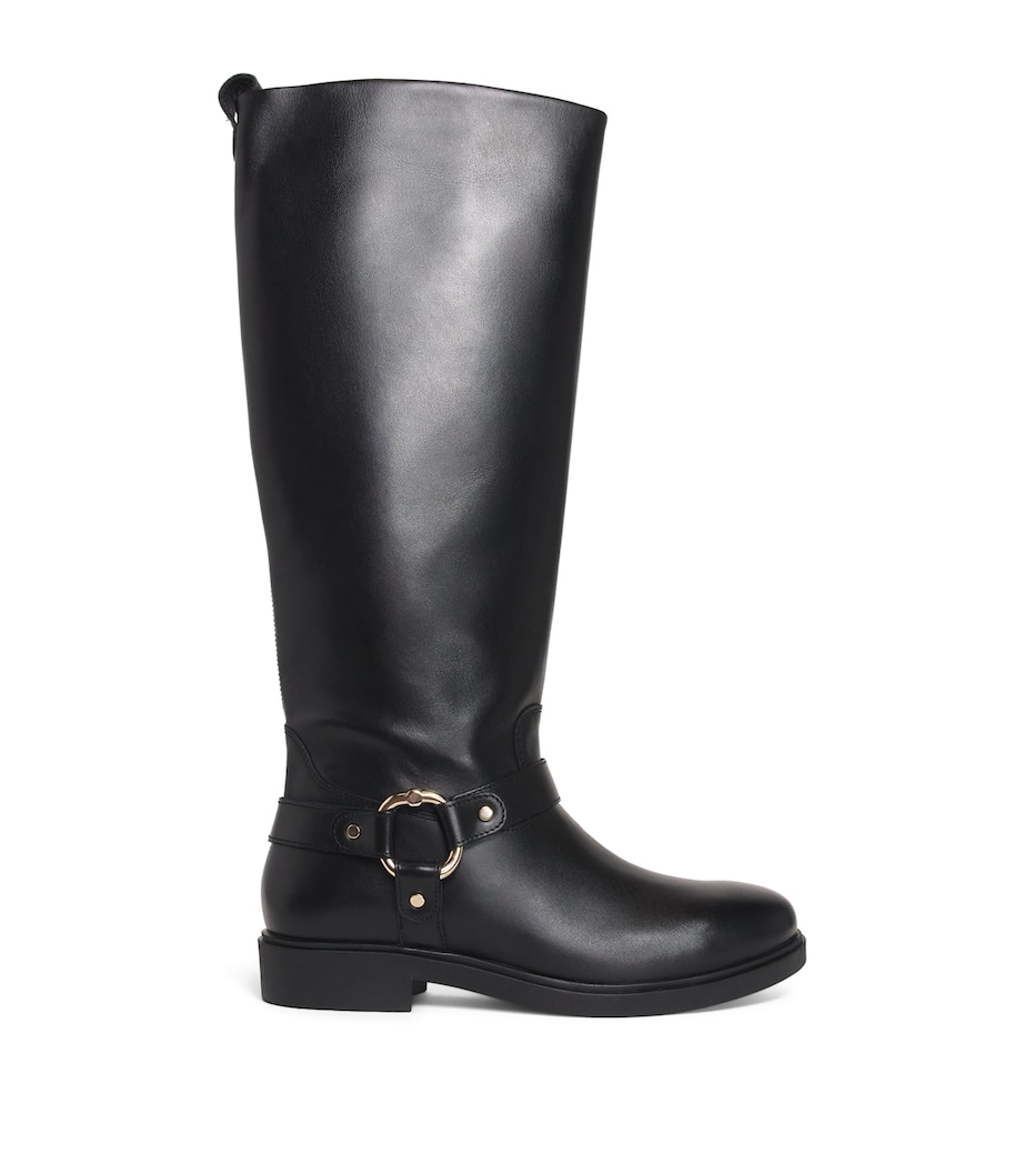 Leather Knee-High Biker Boots BLACK Image 1
