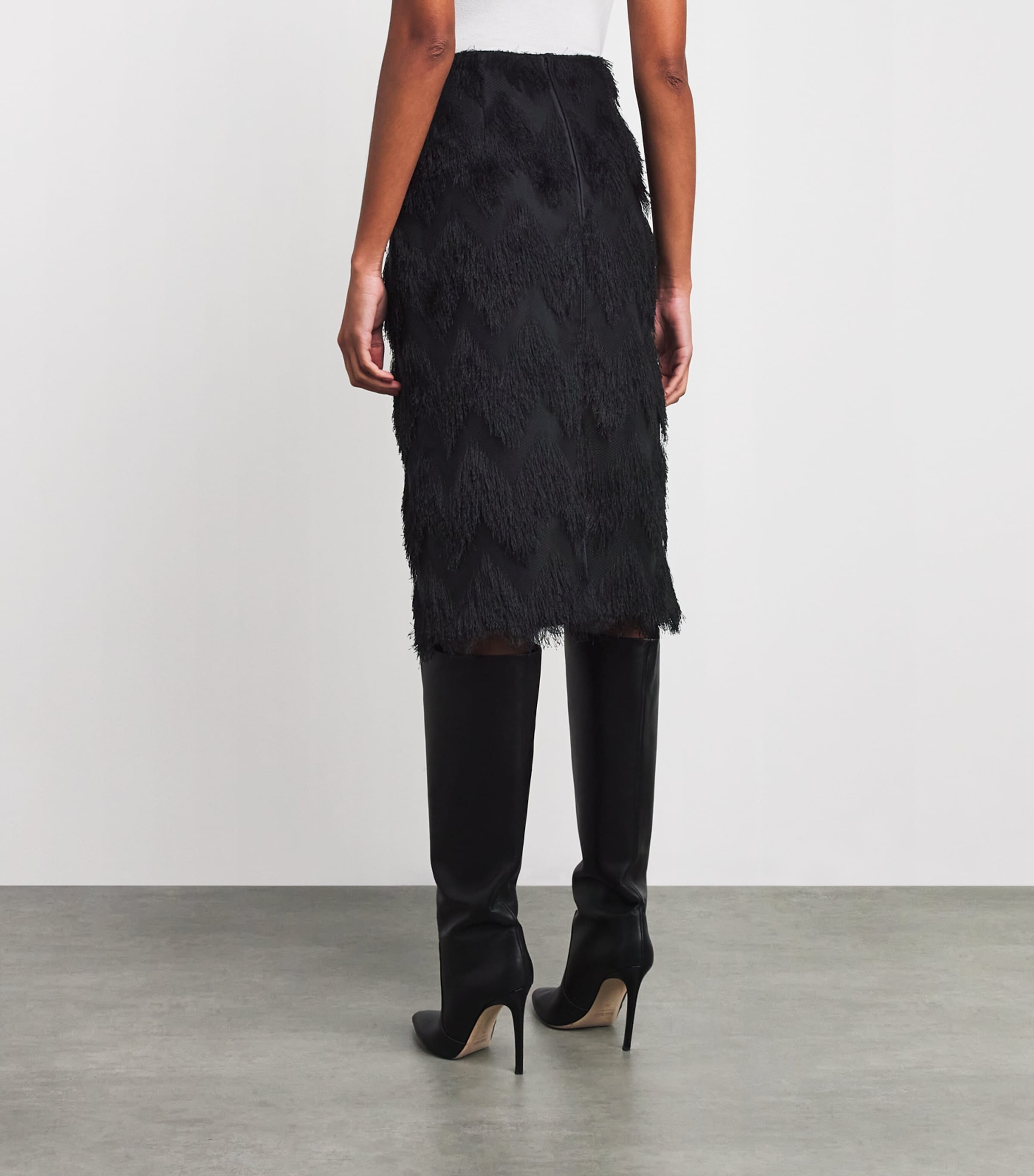 Fringed Phoenix Midi Skirt BLACK DBLK Image 4