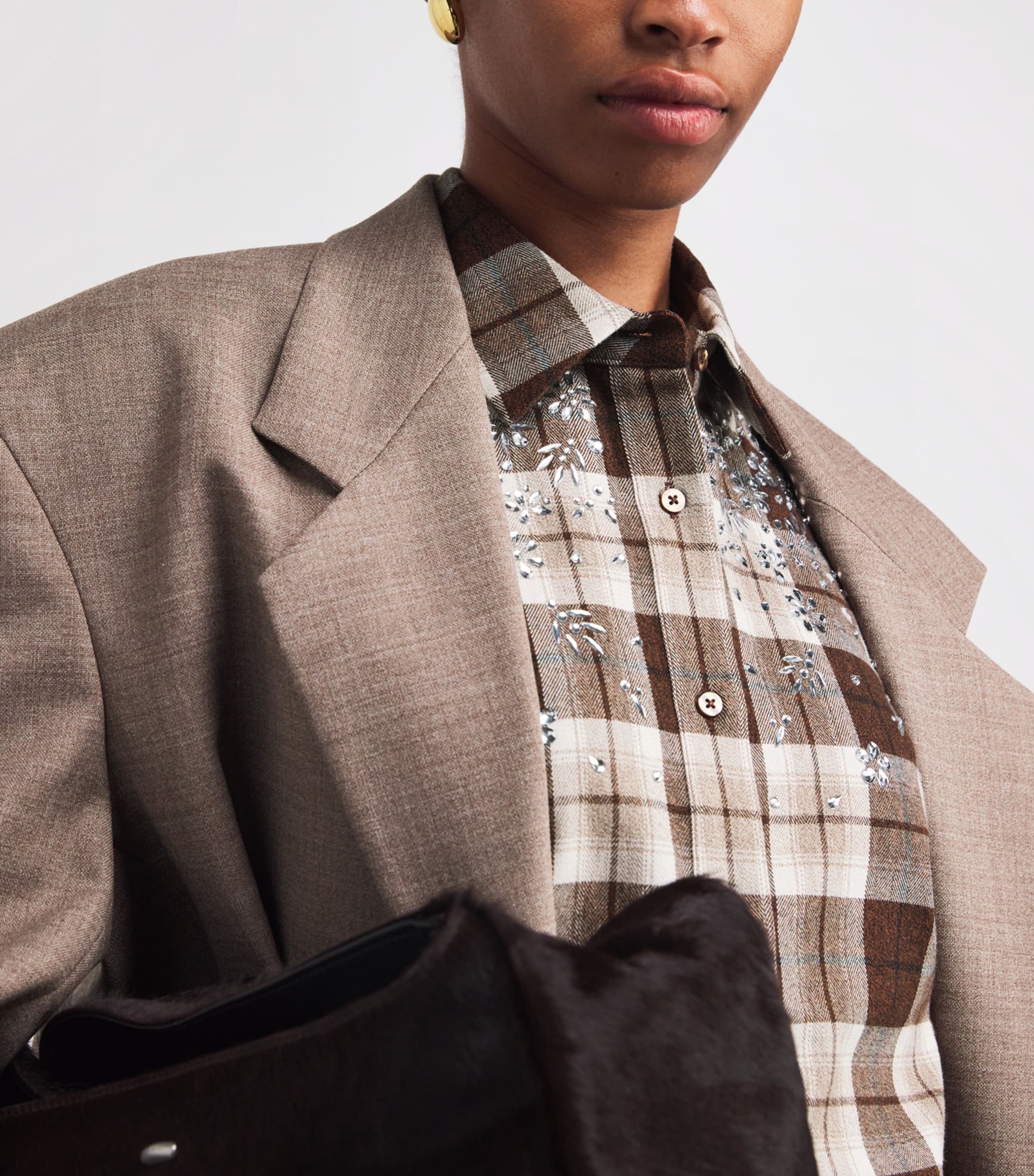 Check Rhinestone-Embellished Shirt BIG BROWN CHECK Image 6