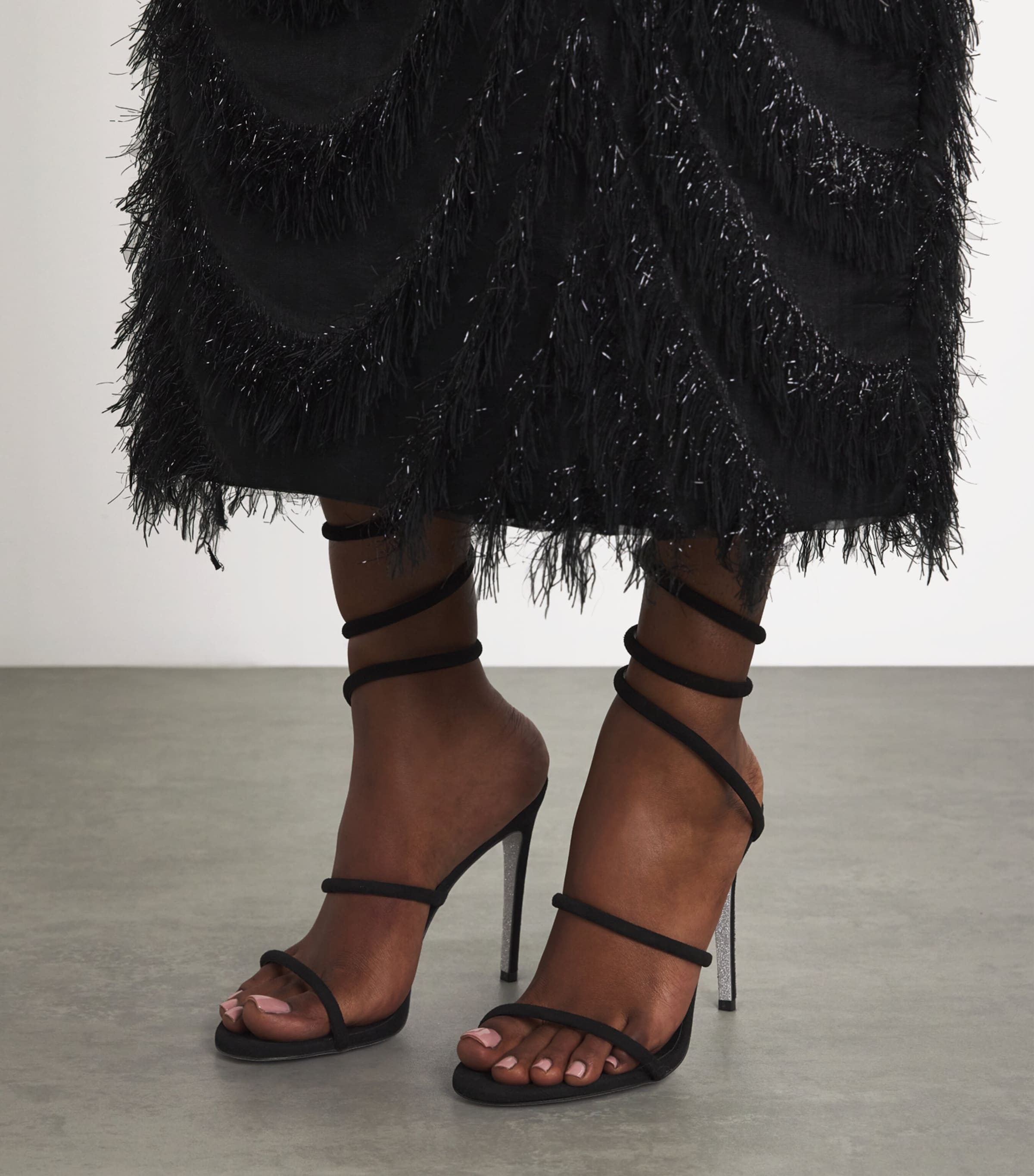 René Caovilla Suede Cleo Sandals 105 Black Image 2