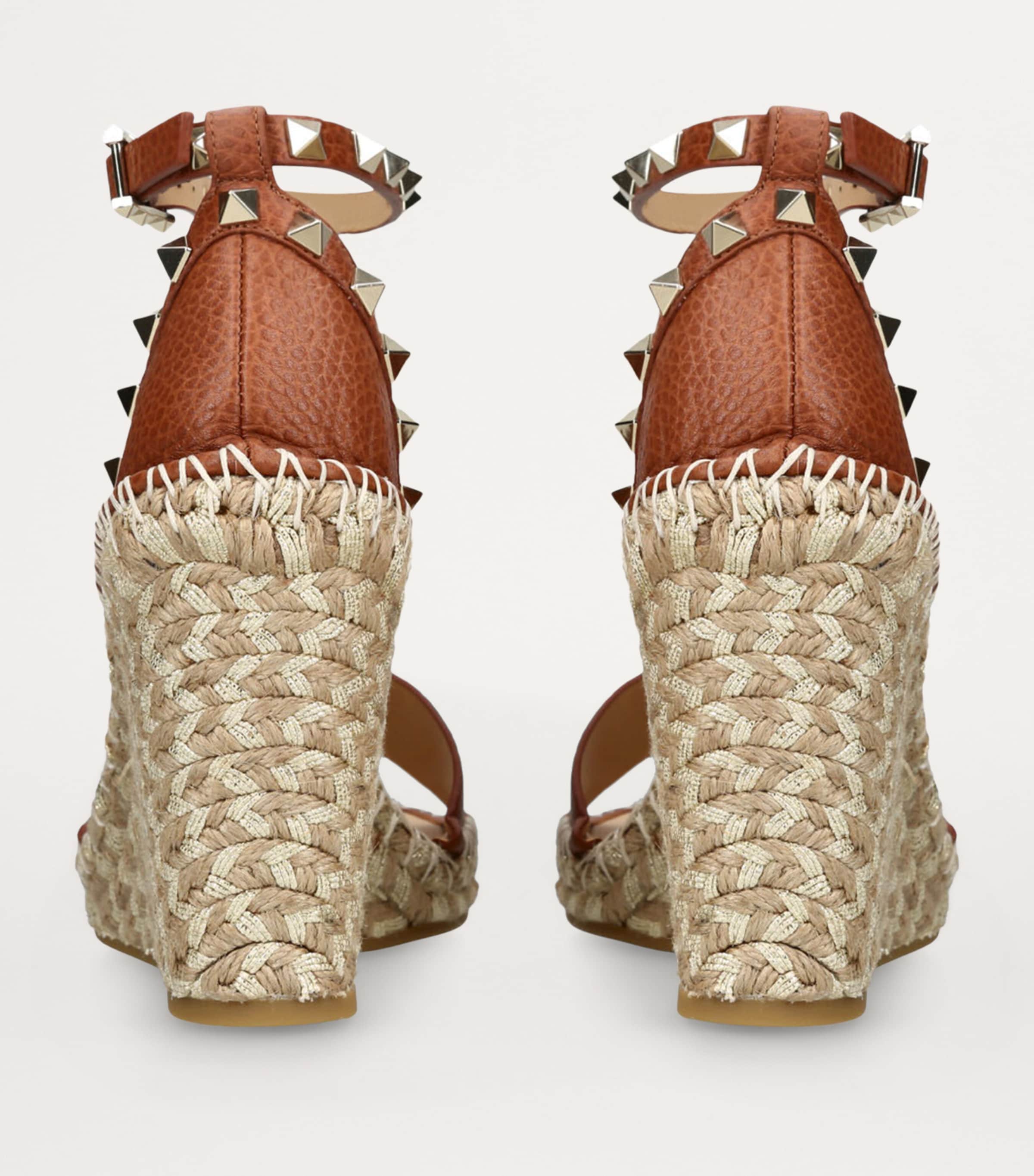 Leather Rockstud Espadrille Wedges 105 MID BROWN Image 3