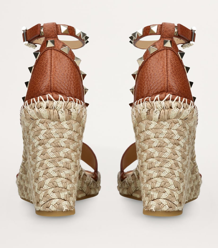 Leather Rockstud Espadrille Wedges 105 MID BROWN Image 3