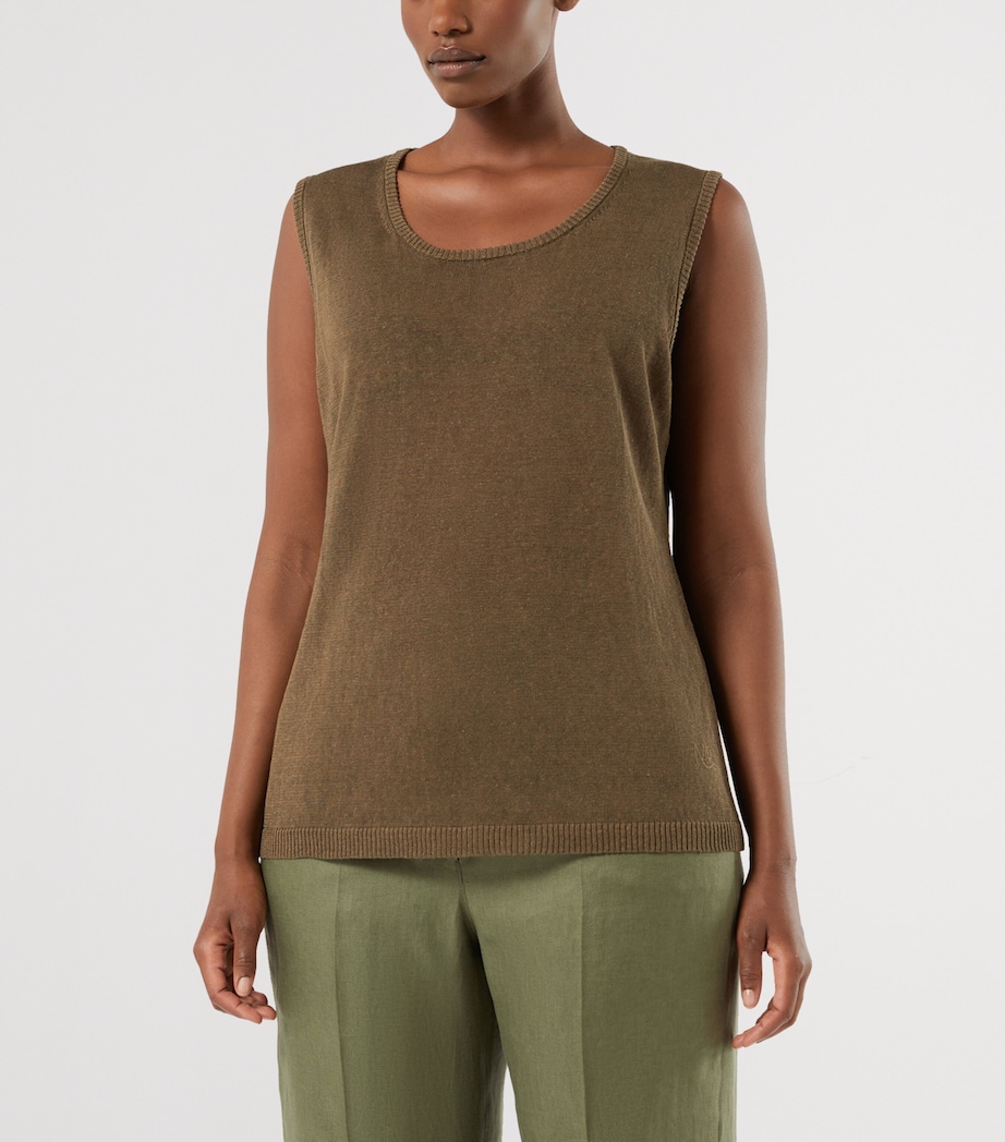 Marina Rinaldi Womens Linen Knitted Tank Top Olive Green Image 3