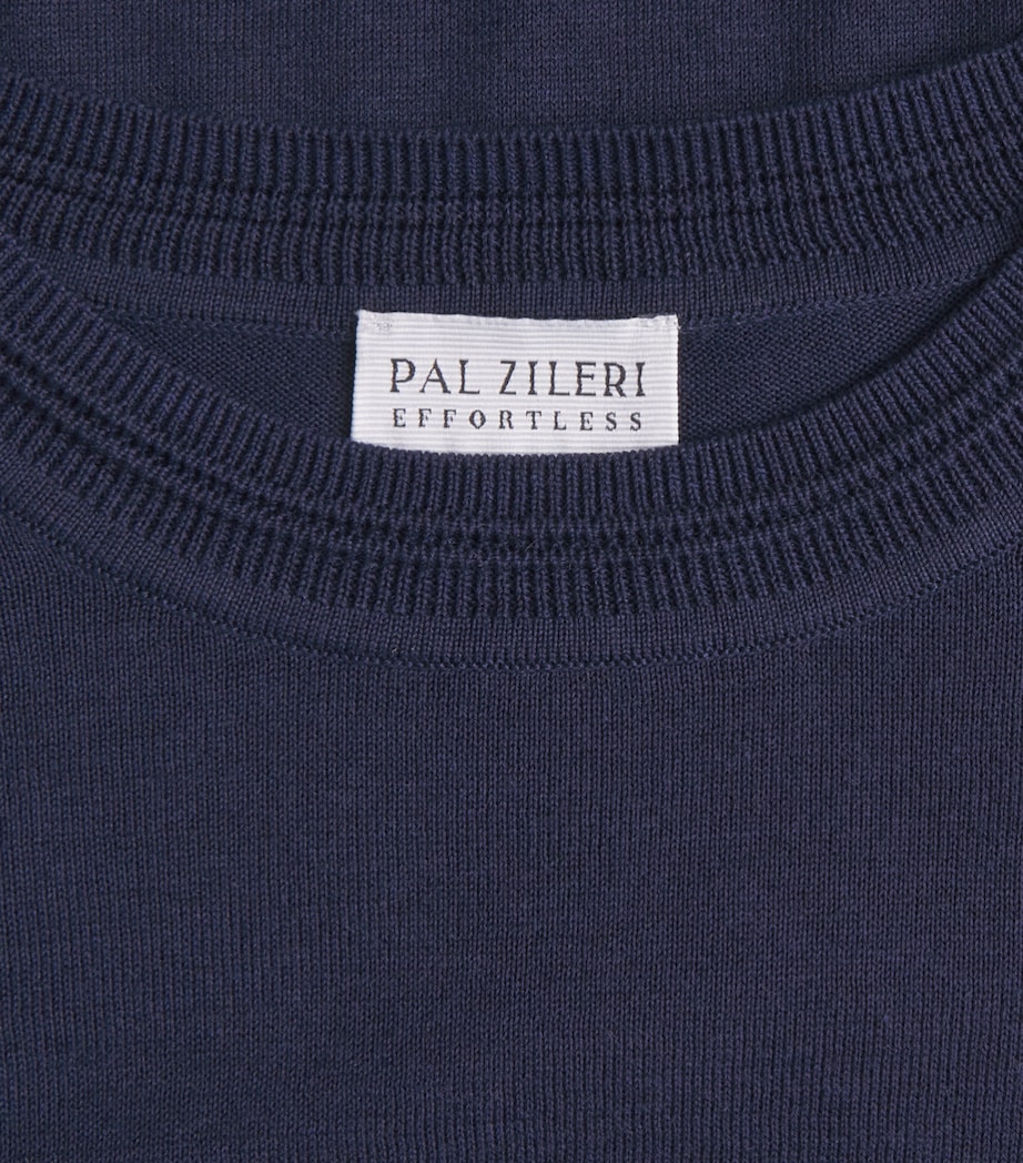 Pal Zileri Mens Knitted T-Shirt Blue Navy Image 6