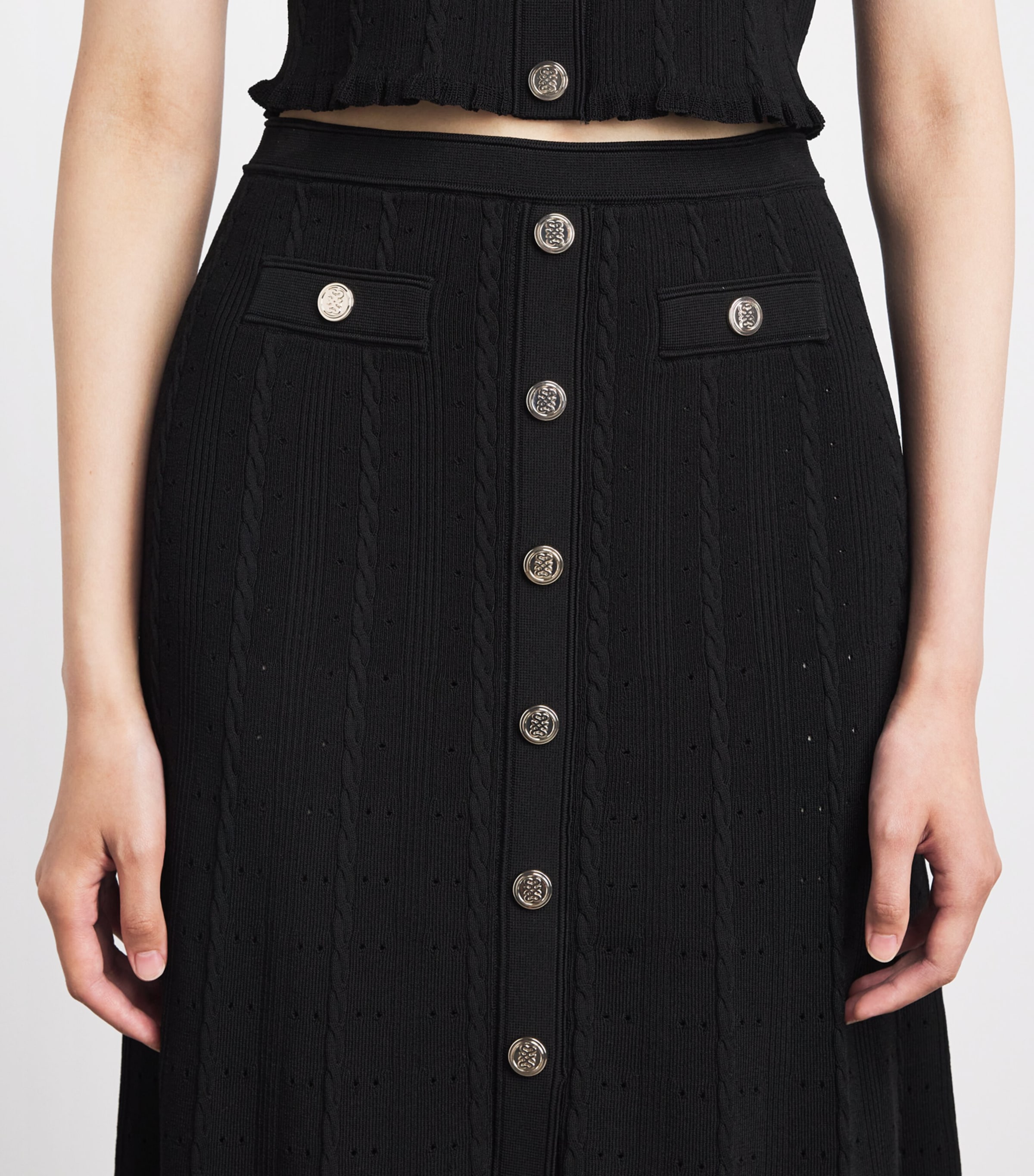 Sandro Paris Womens Knitted Button-Front Maxi Skirt Black Image 3