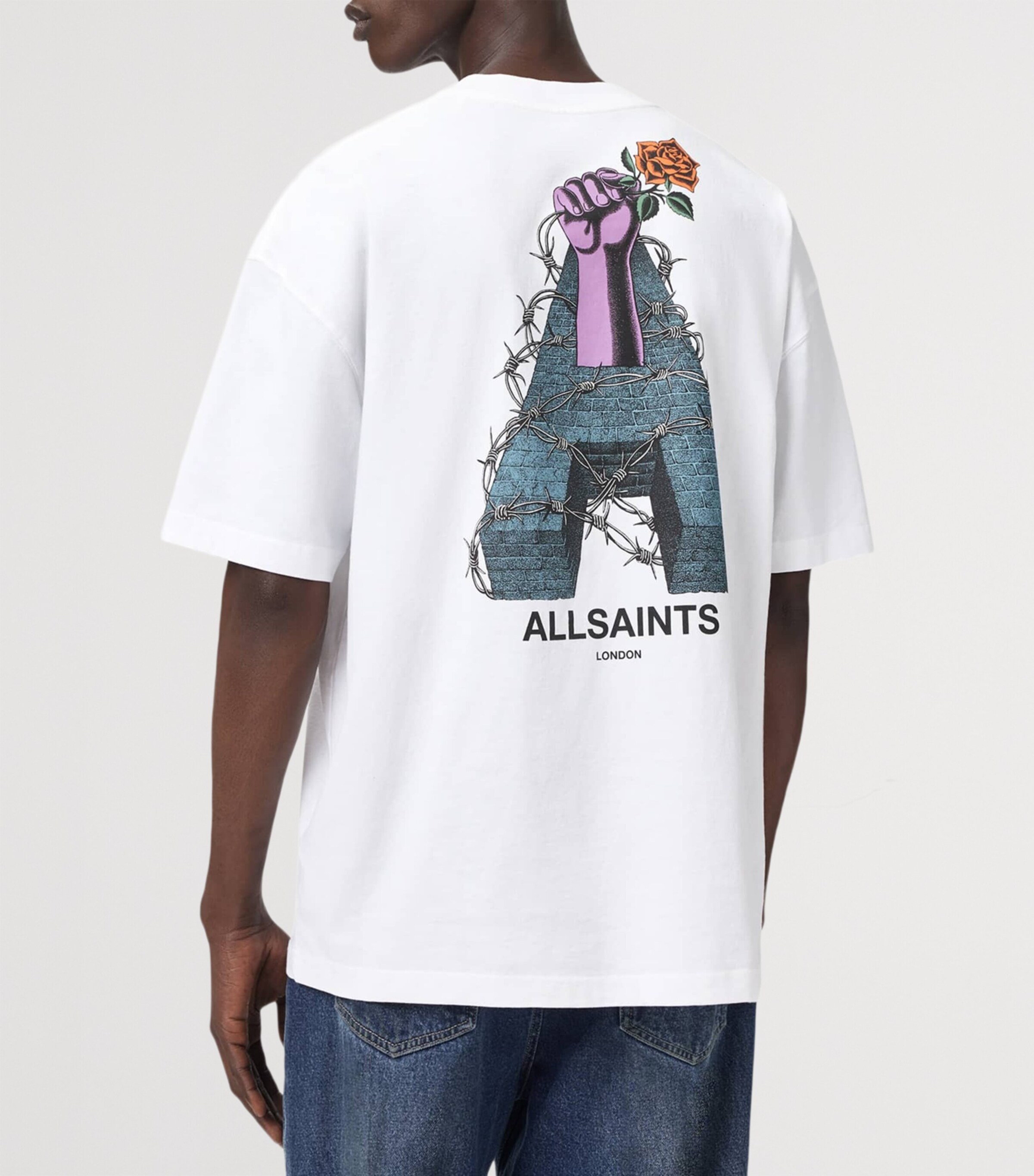 AllSaints Mens Cotton Defiance Print T-Shirt Optic White Image 8