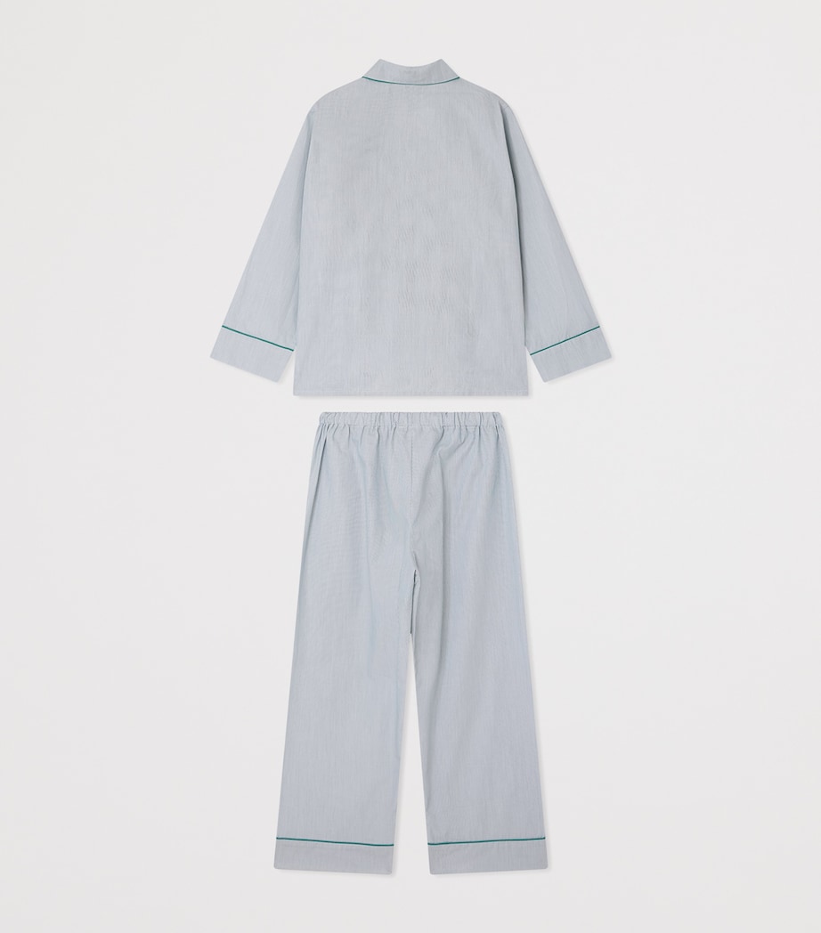 Bonpoint Cotton Stripe Pyjama Set (10-14 Years) Vert Anglais Image 2