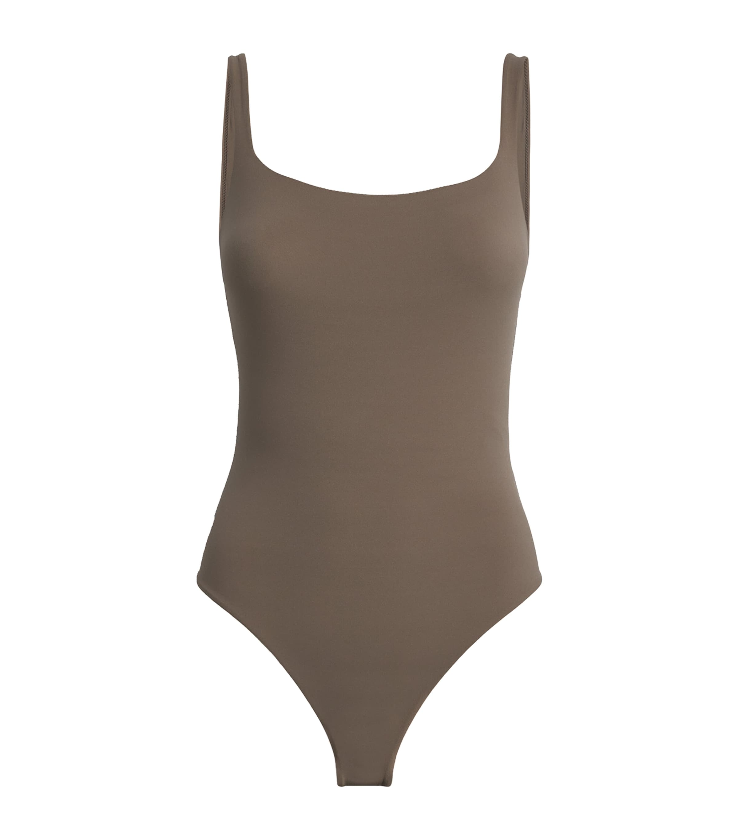 Skims Fits Everybody Square Neck Bodysuit In Brown