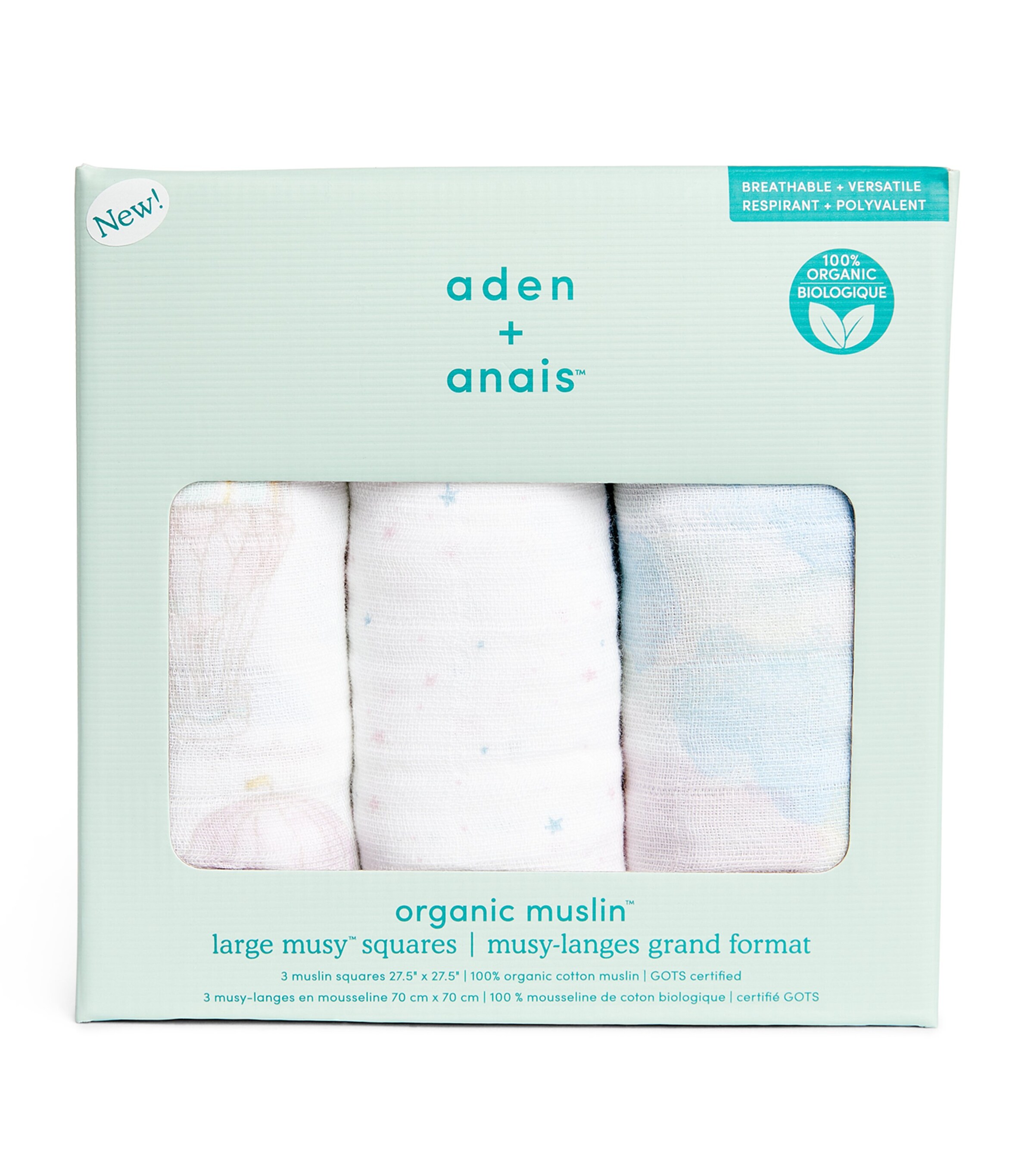 aden + anais Above The Clouds Musy Squares (Pack of 3) Pink Image 2