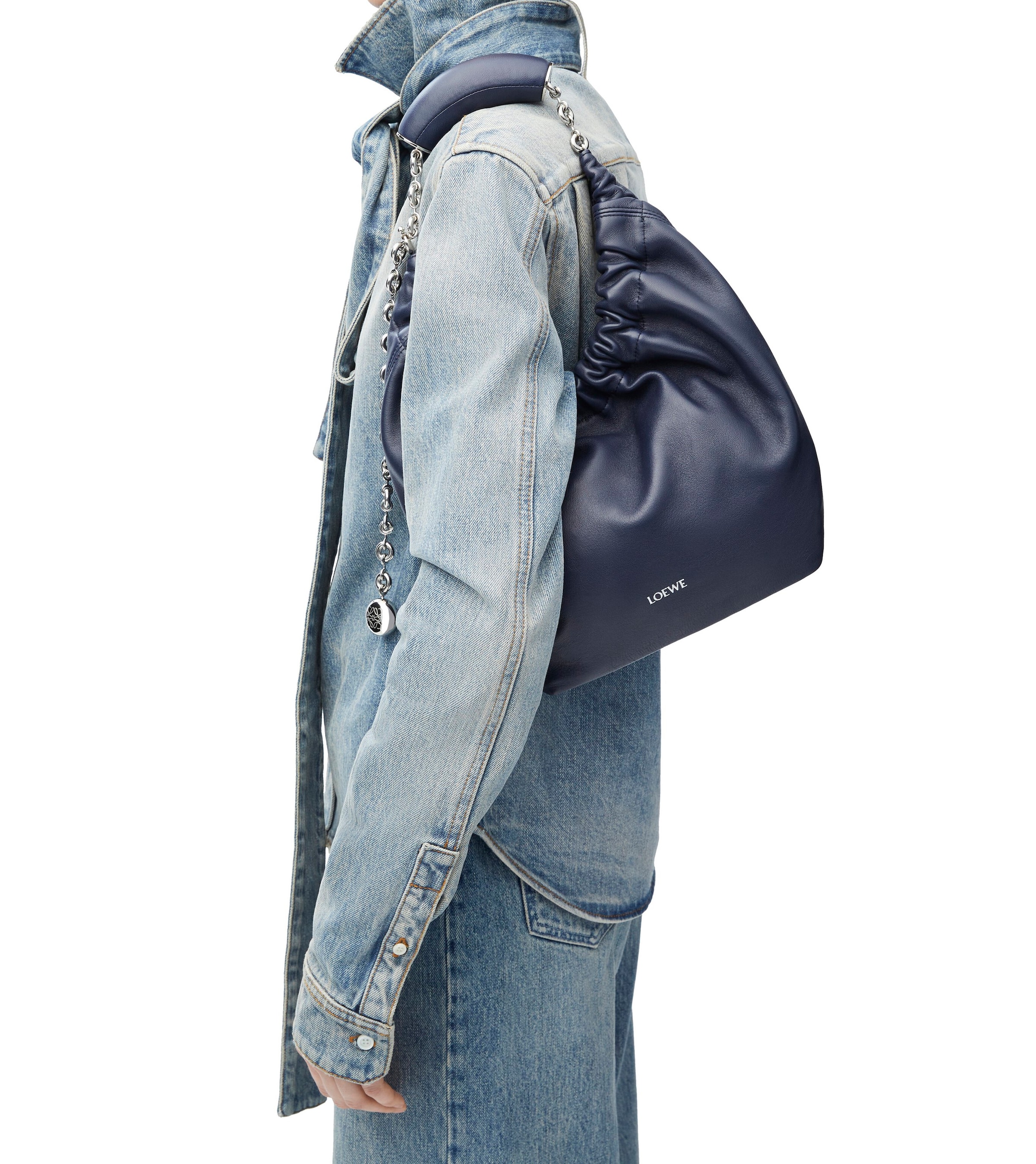 Small Leather Squeeze Top-Handle Bag ABYSS BLUE Image 13