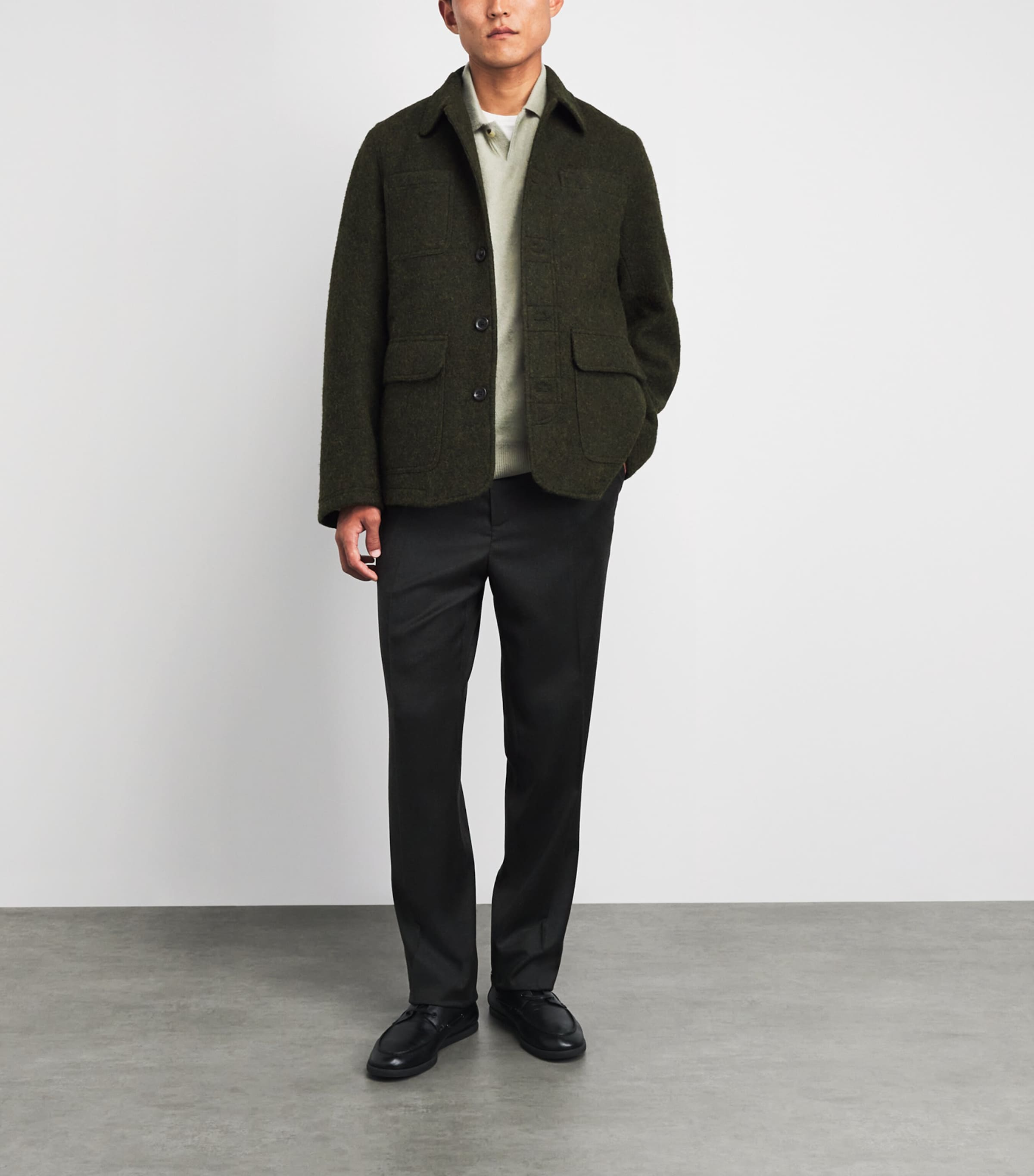 Oliver Spencer Mens Wool Addington Overshirt Green Image 2