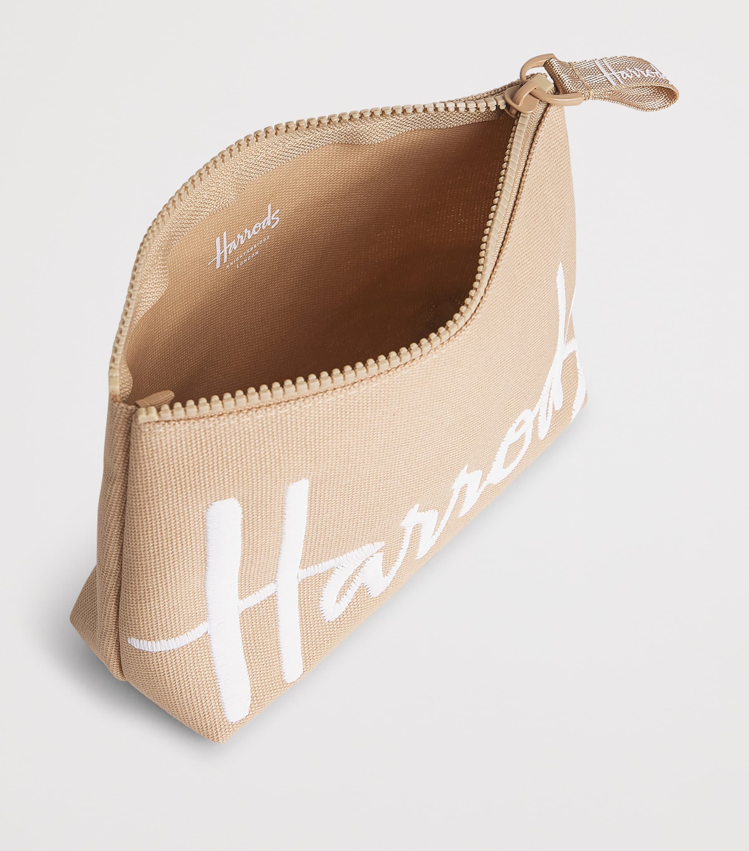 Harrods Medium Cotton Logo Cosmetic Bag Neutral Image 2