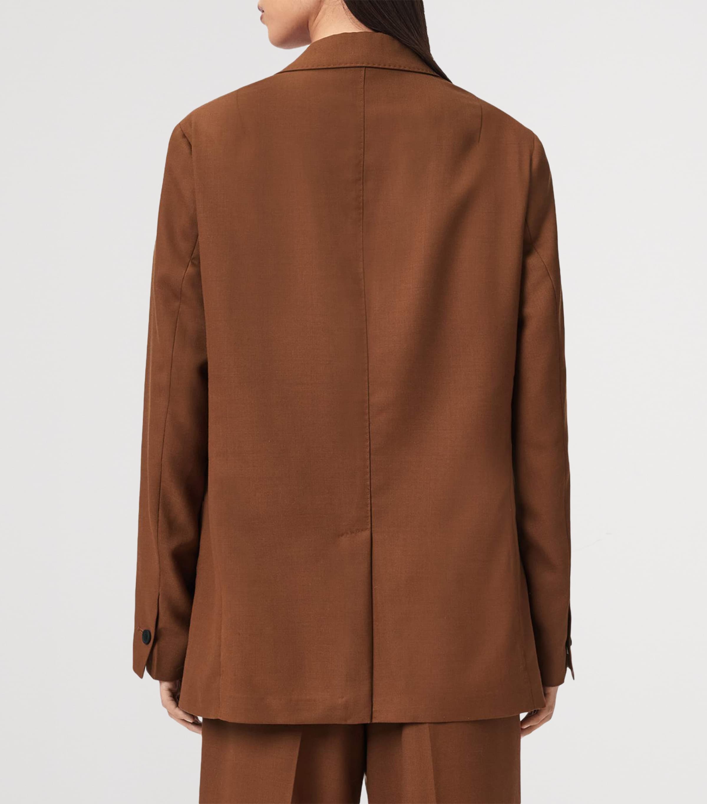 AllSaints Womens Wool-Blend Beck Blazer Cognac Brown Image 4