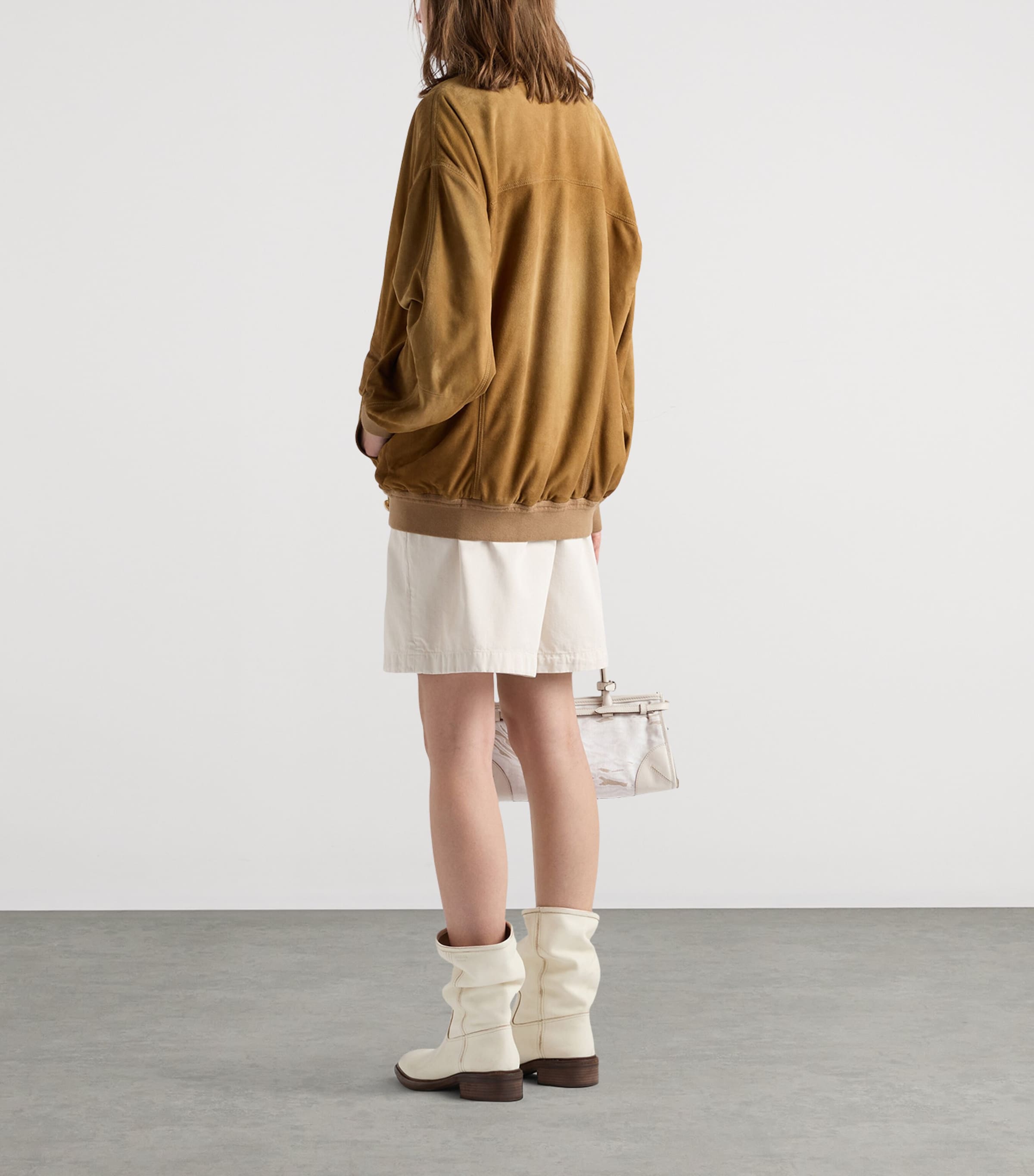 Prada Womens Suede Bomber Jacket Neutral Image 5