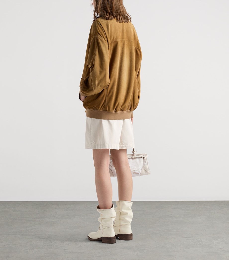 Prada Womens Suede Bomber Jacket Neutral Image 5