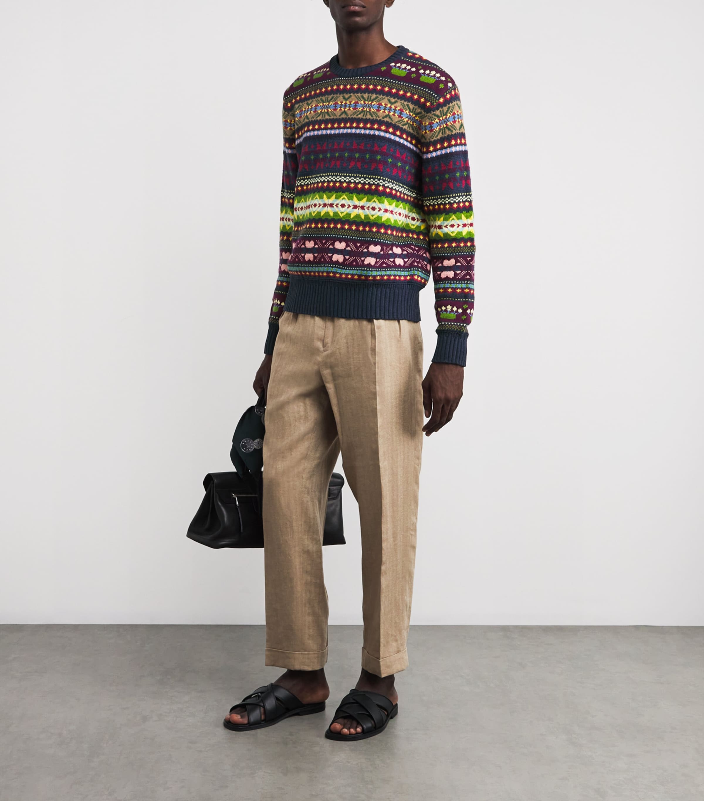 Polo Ralph Lauren Mens Cotton-Wool-Linen Aztec Sweater Blue Image 2