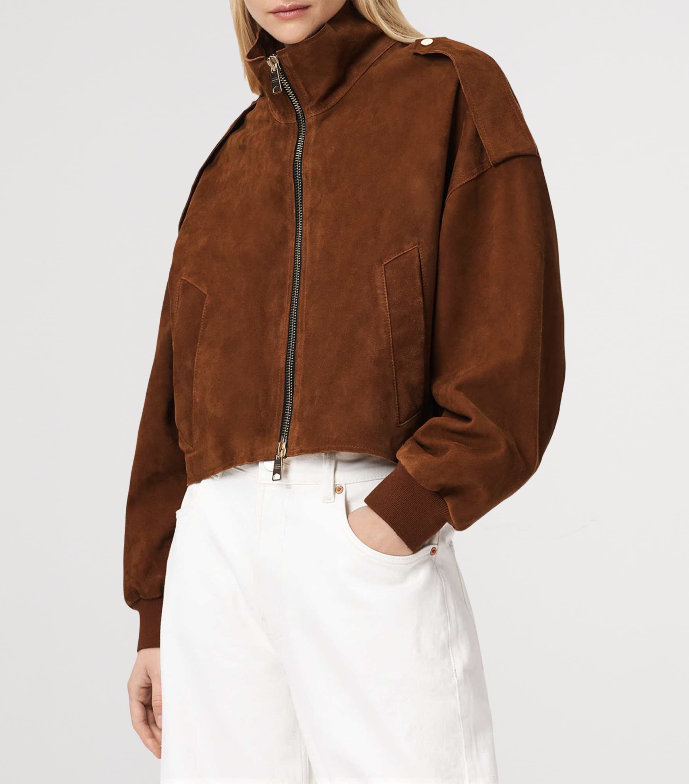 AllSaints Womens Suede Lowden Jacket Cognac Brown Image 4