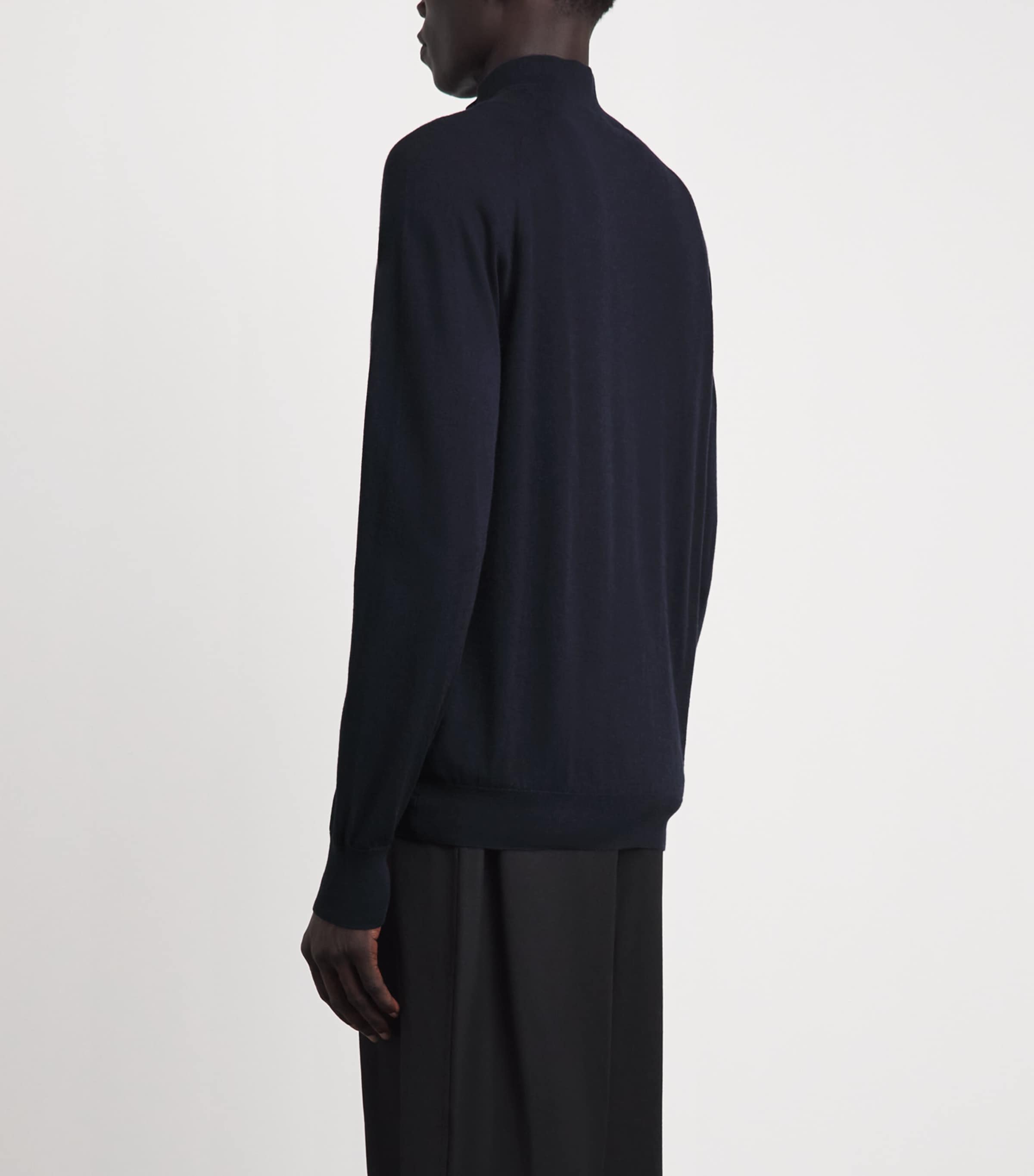 Sunspel Mens Sea Island Cashmere Half-Zip Sweater Midnight Navy Image 5
