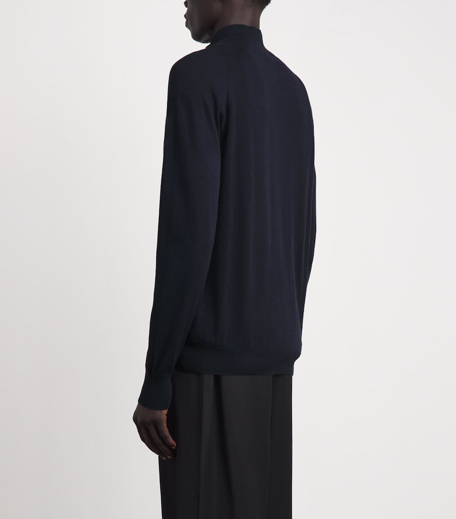 Sunspel Mens Sea Island Cashmere Half-Zip Sweater Midnight Navy Image 5
