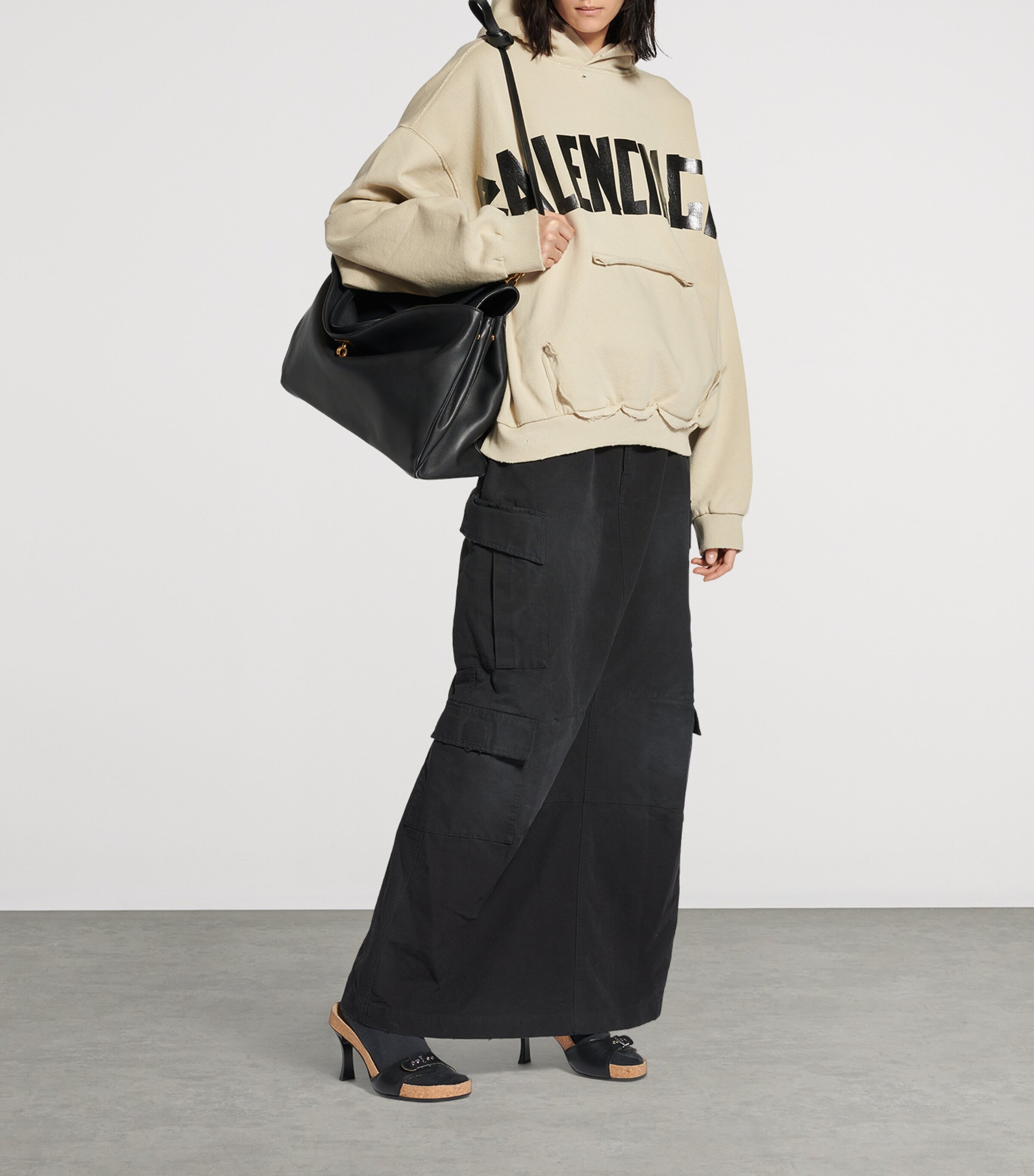 Cotton Distressed Tape Logo Hoodie 9501 Image 6