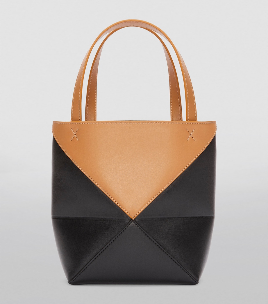 Mini Leather Puzzle Fold Tote Bag WARM DESERT/BLACK Image 4