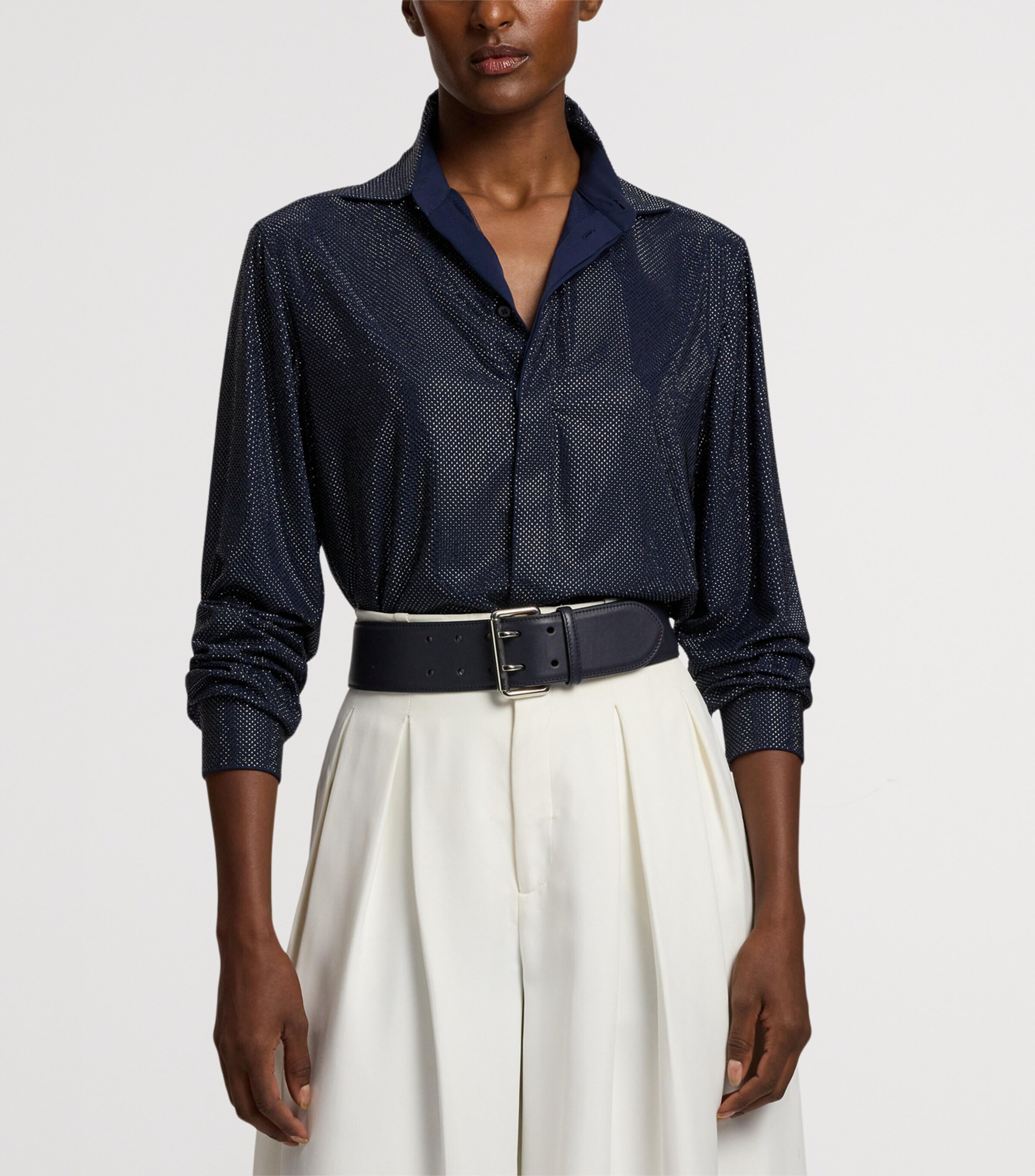 Ralph Lauren Collection Womens Silk Embellished Adrien Shirt Navy Image 7