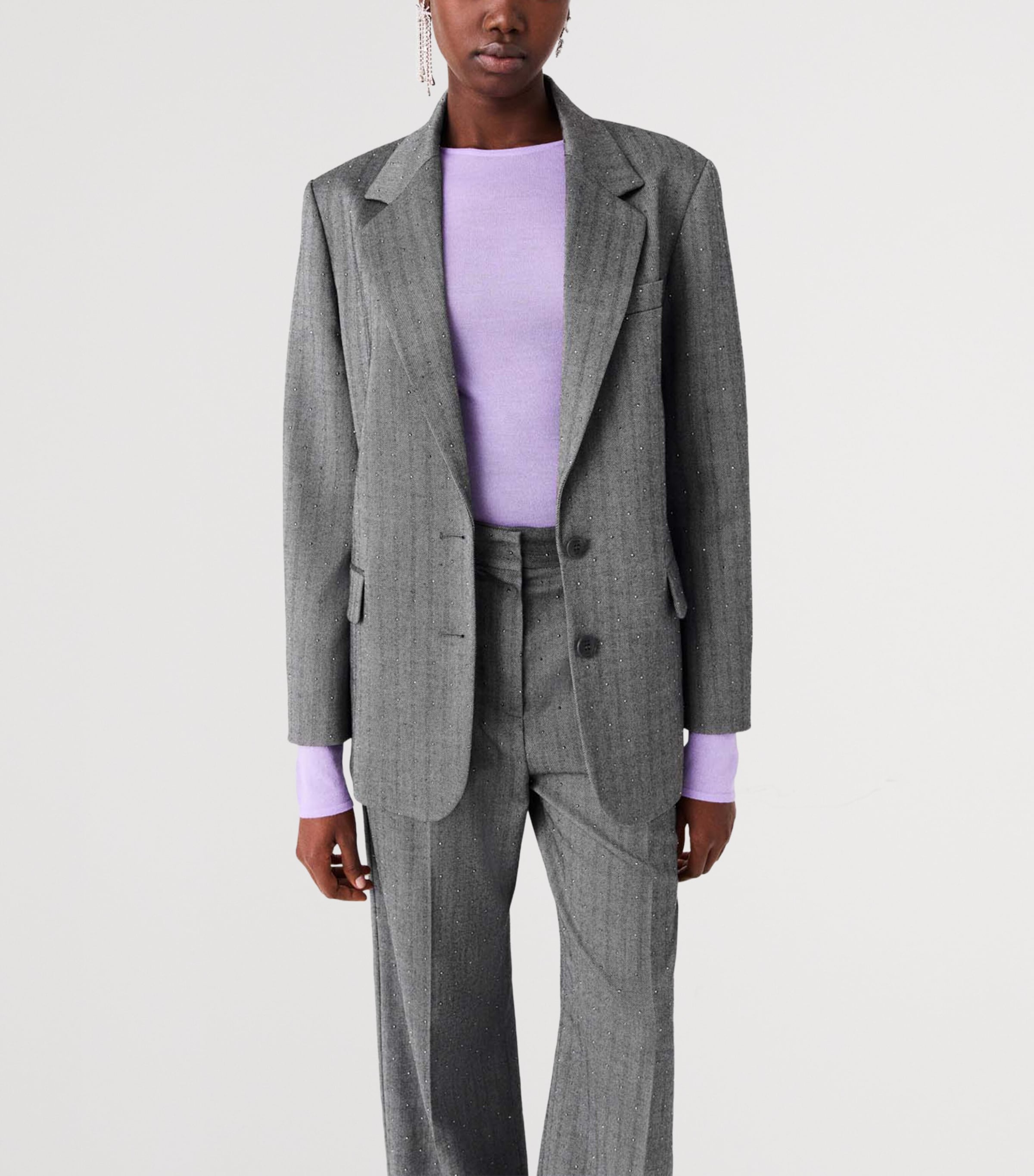 Maje Womens Striped Rhinestone-Embellished Blazer Grey Image 4