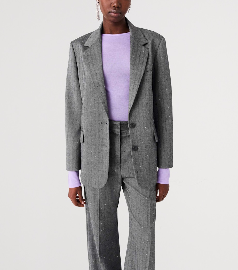 Maje Womens Striped Rhinestone-Embellished Blazer Grey Image 4