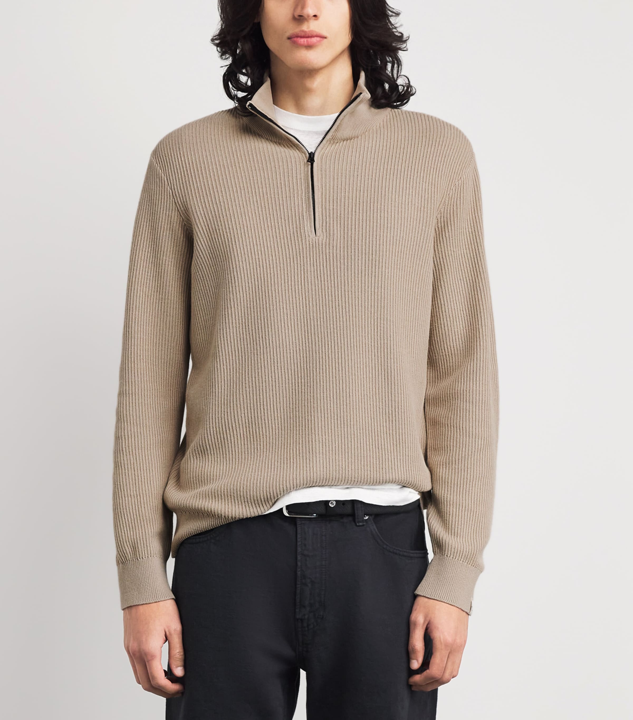 Rag & Bone Mens Knitted Quarter-Zip Sweater Taupe Image 3
