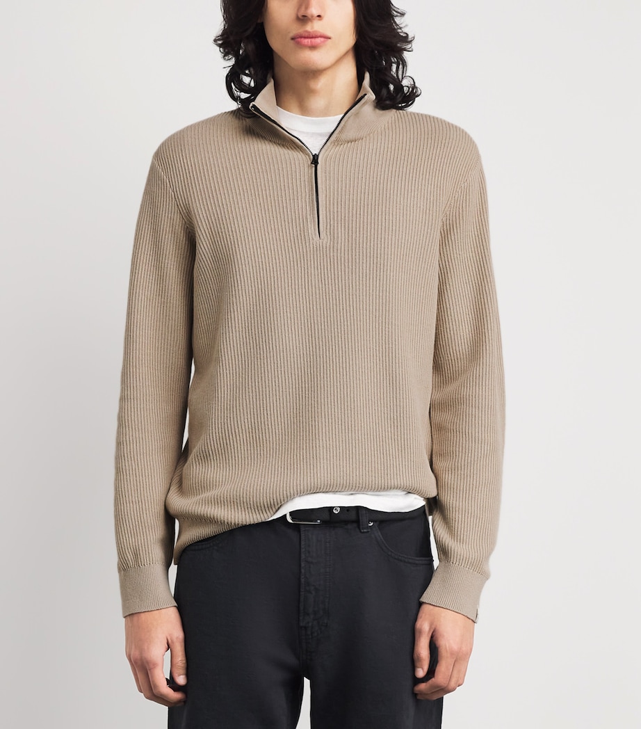 Rag & Bone Mens Knitted Quarter-Zip Sweater Taupe Image 3