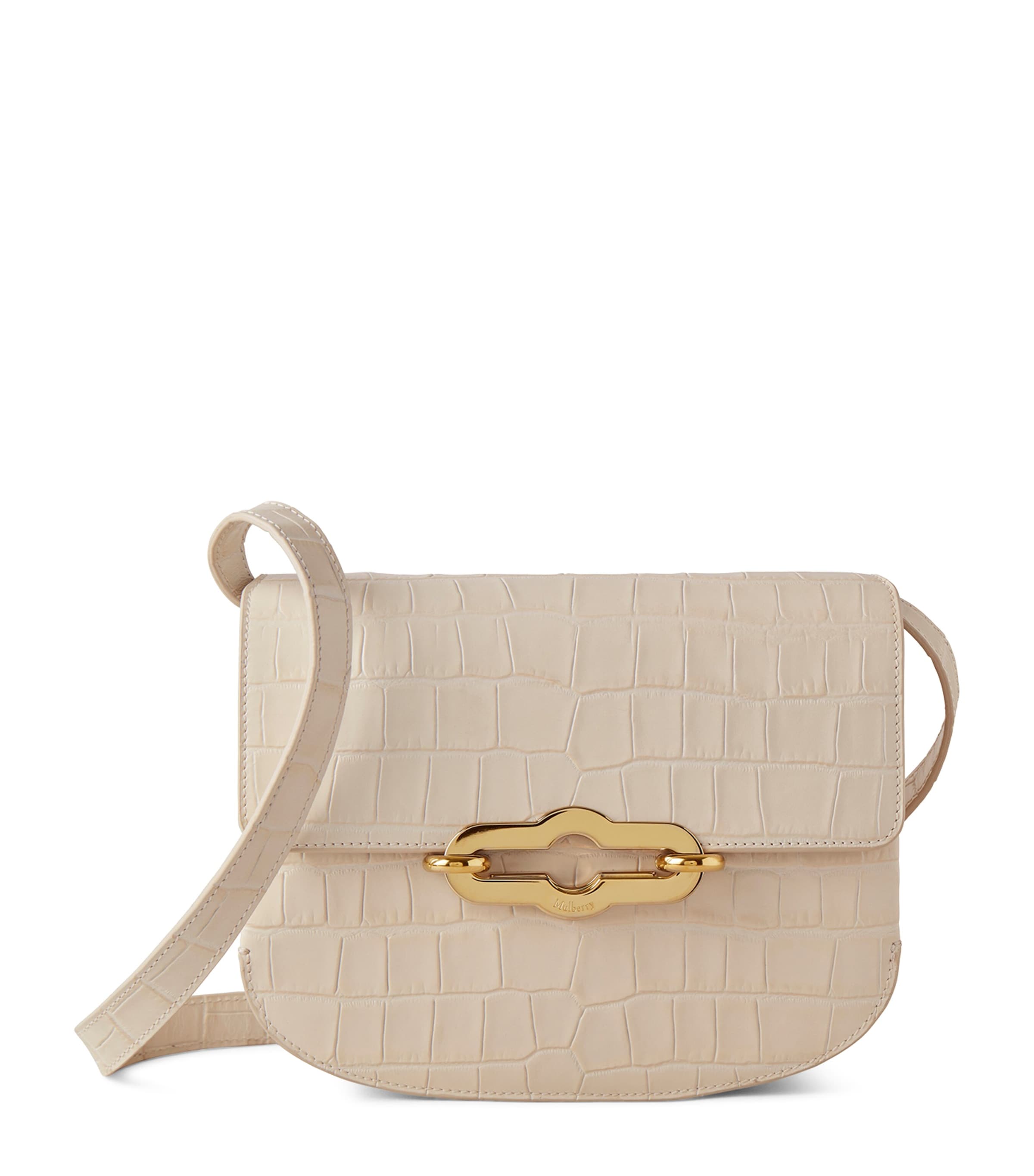 Mulberry Small Leather Croc-embossed Pimlico Satchel Bag In Neutral