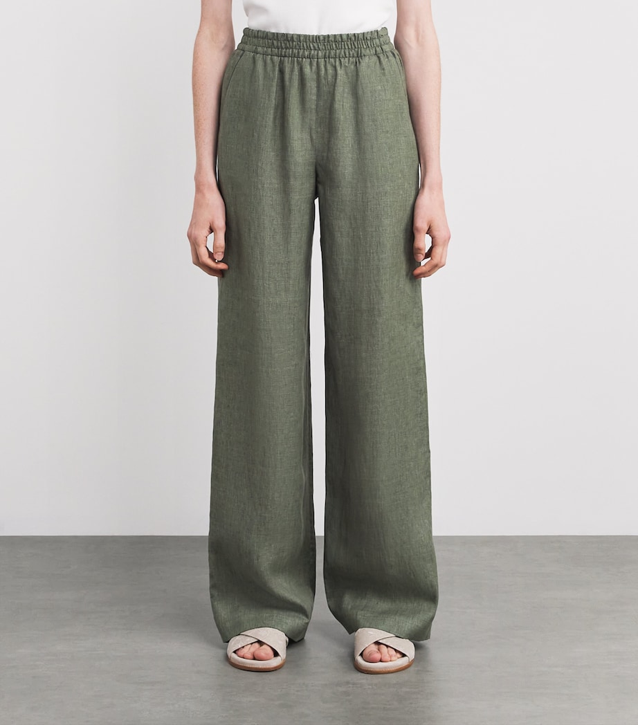 x Harrods Linen Elasticated Palazzo Trousers MILITARY GREEN Image 3
